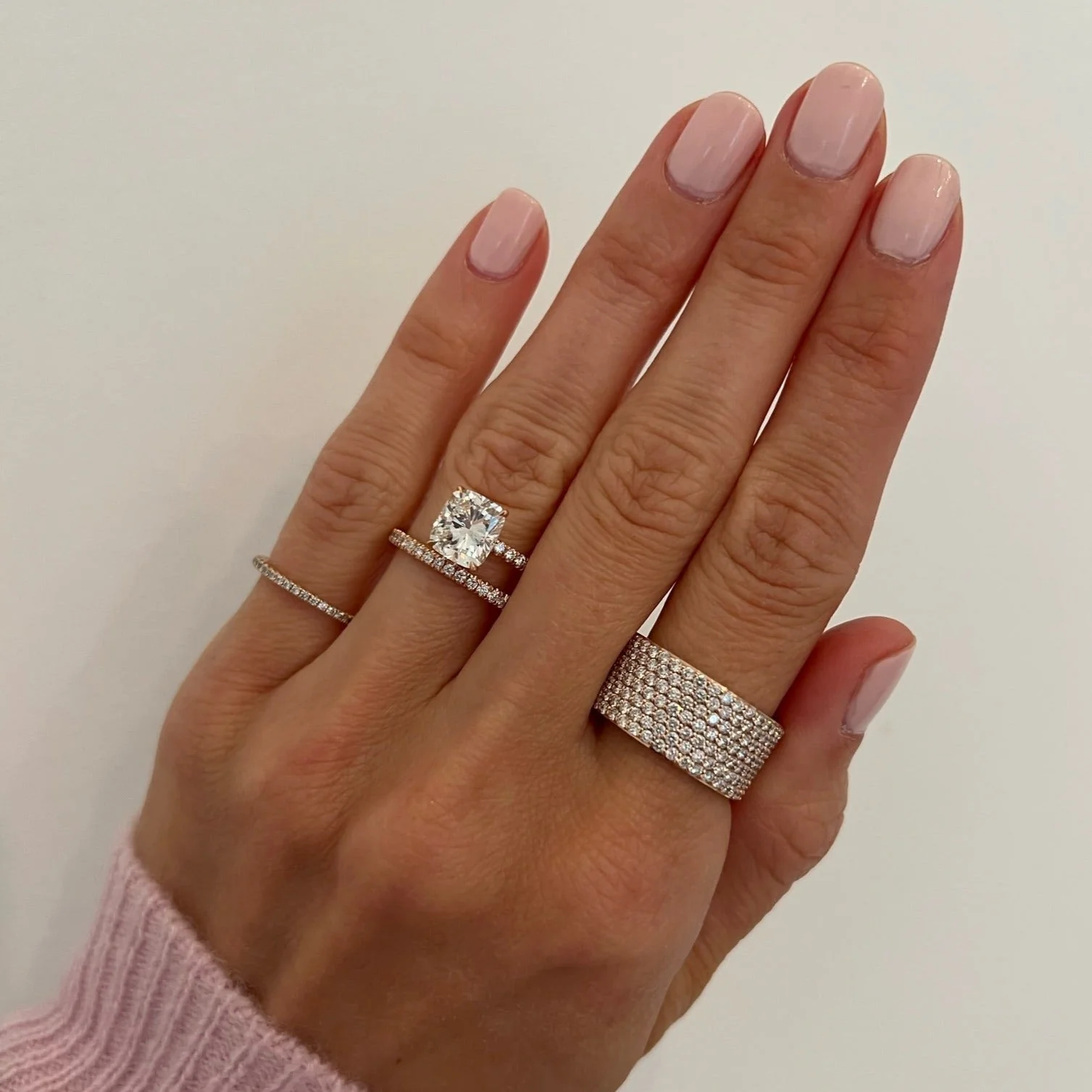 Cushion Cut Pave Band and a Half Engagement Ring - Image 3