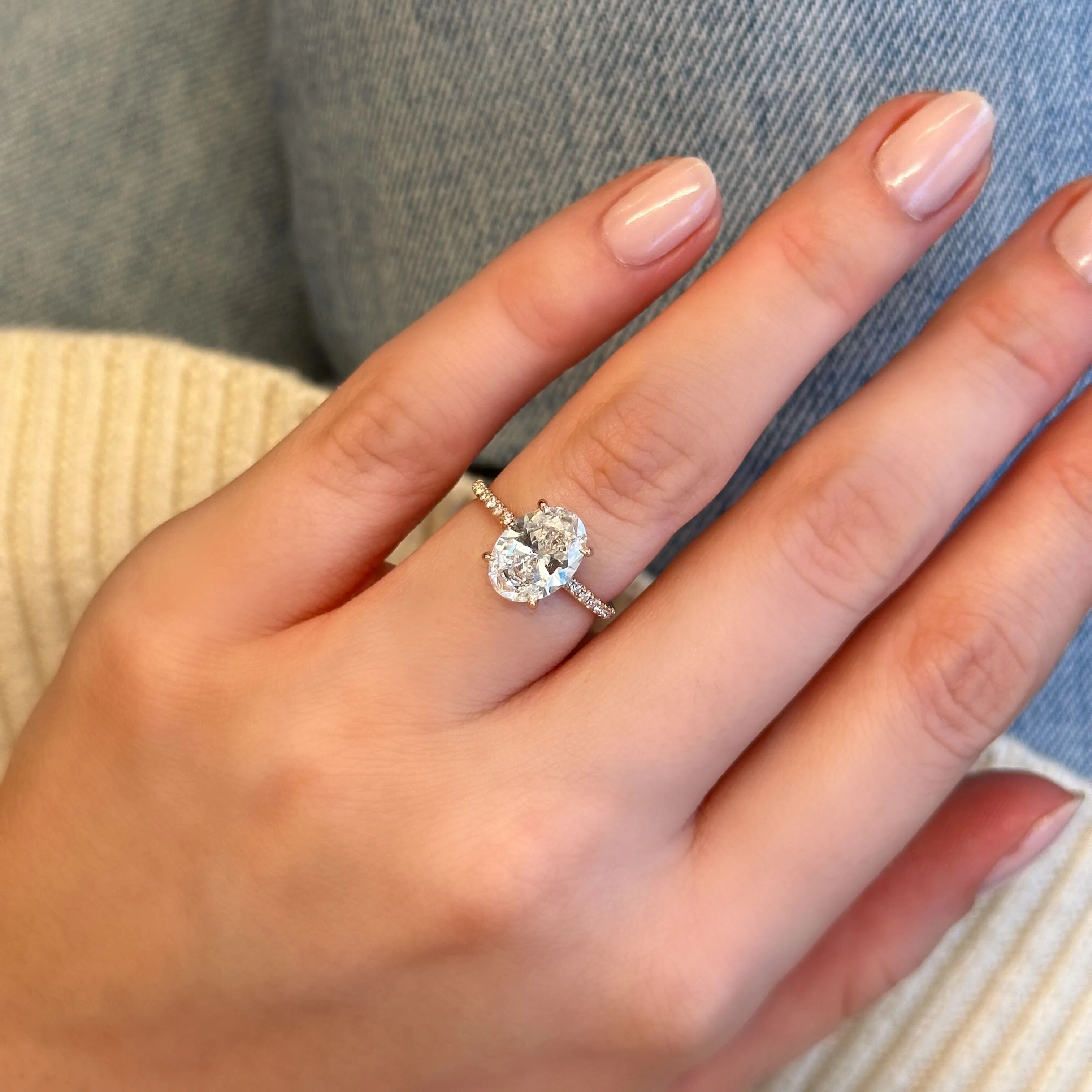2.01CT Oval Cut Pave Band Engagement Ring - Image 3