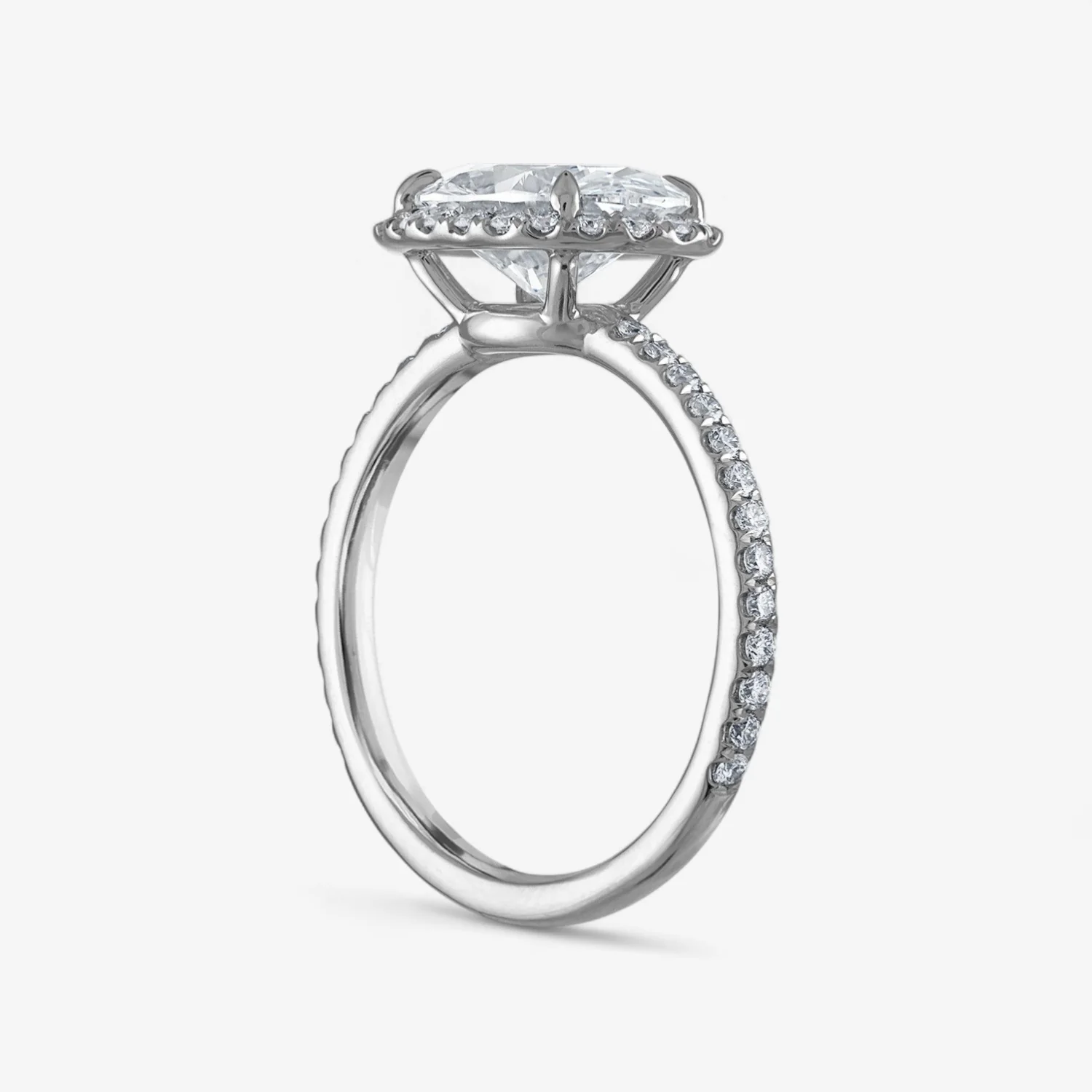 Oval Shape East-West with Pave Halo and Band Engagement Ring - Image 2