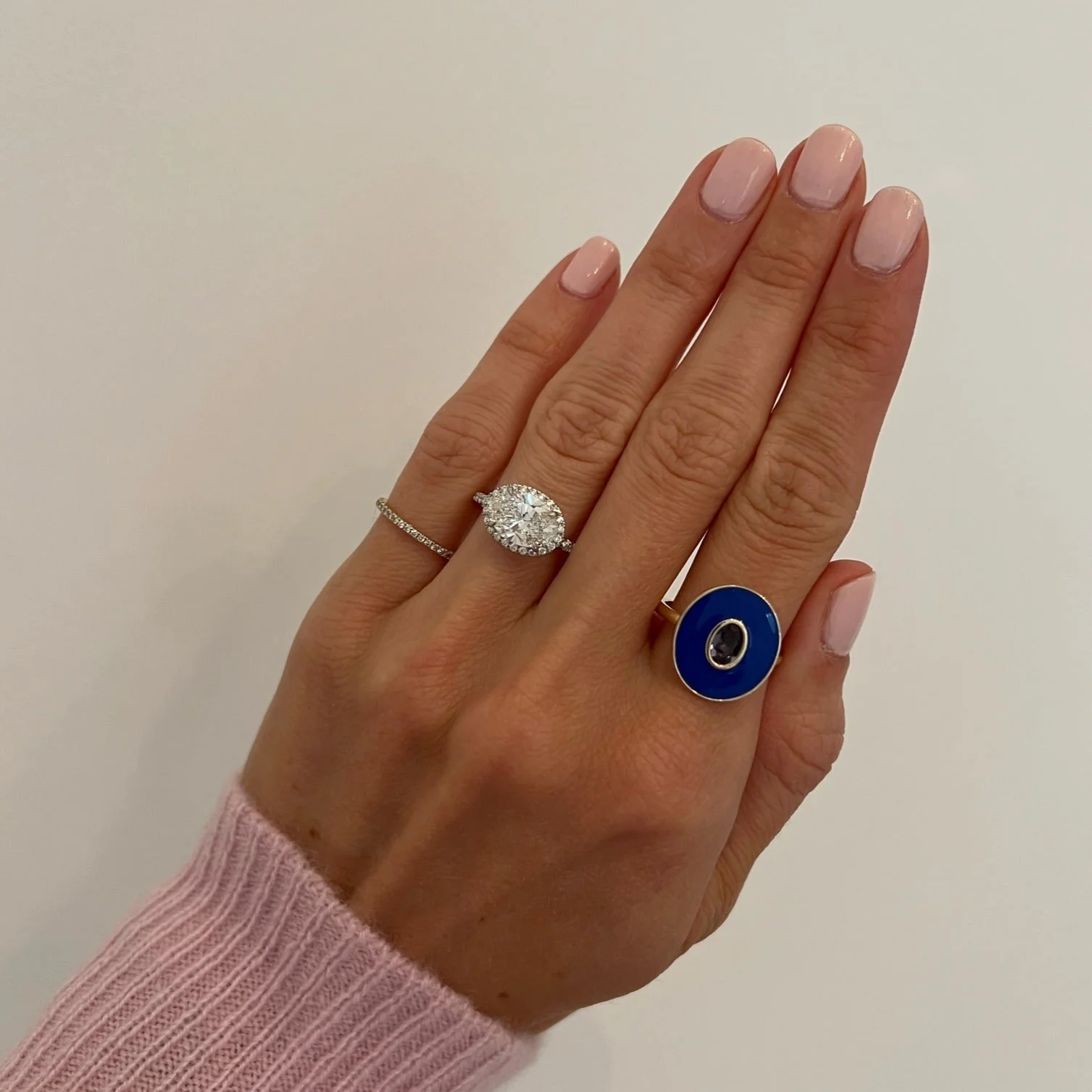 Oval Shape East-West with Pave Halo and Band Engagement Ring - Image 3
