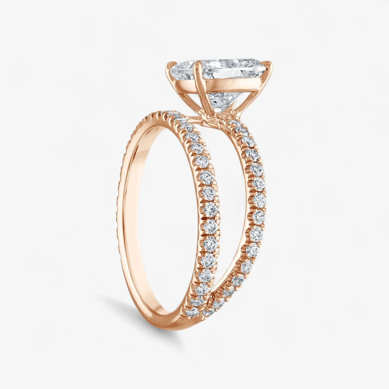 Heart Shaped Pave Band and a Half Engagement Ring - Image 2
