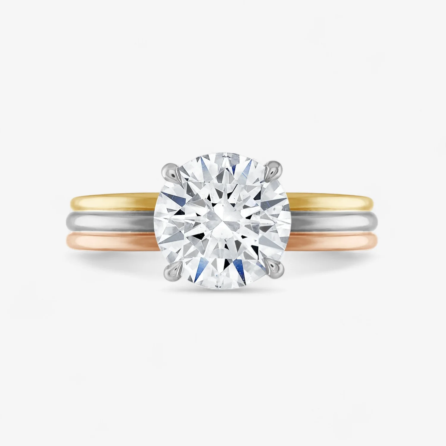 Round Diamond Tricolor Engagement Ring