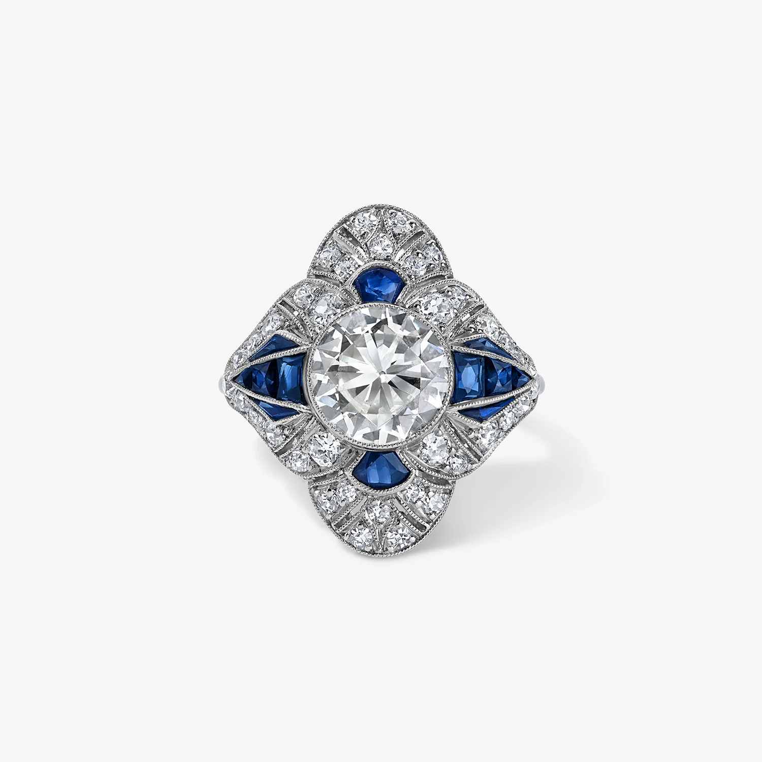 2.20ct Diamond Art Deco Ring with Sapphires