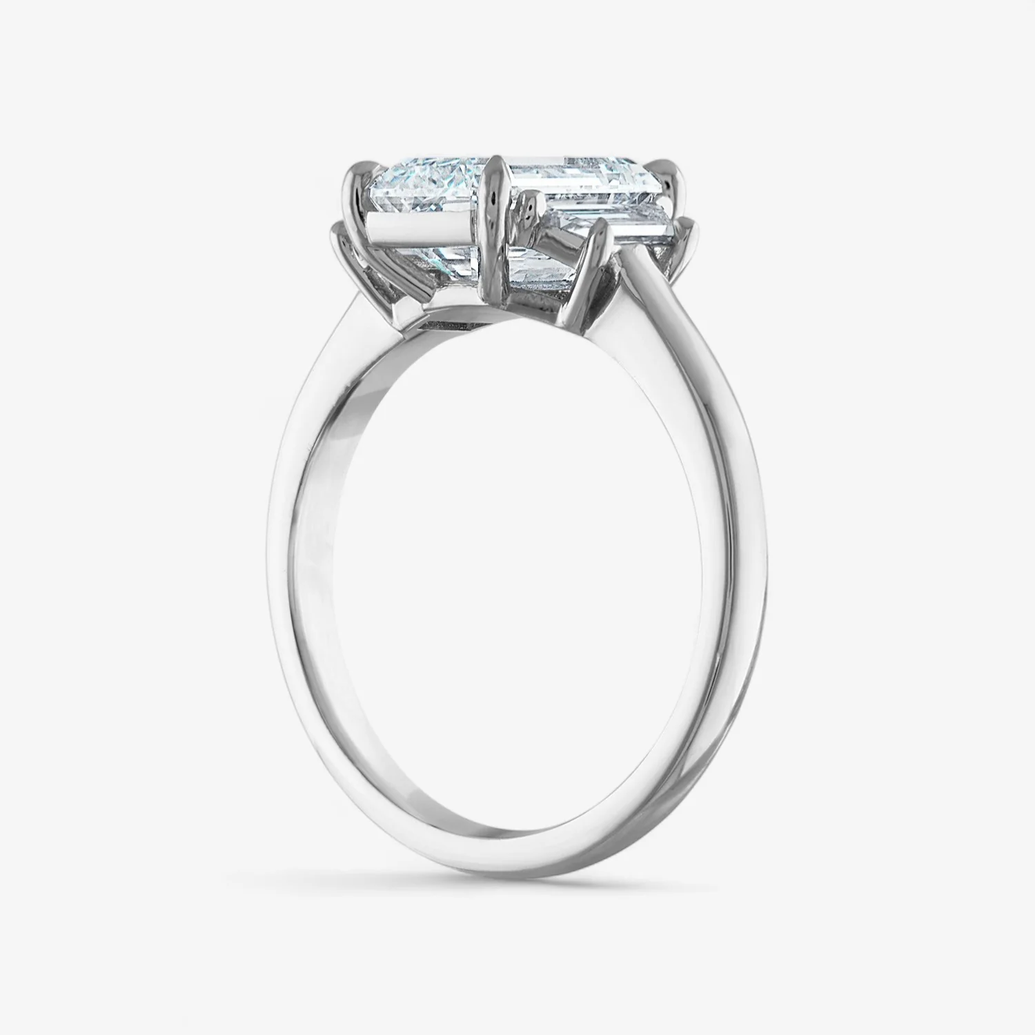 Emerald Cut Three-Stone Engagement Ring with Trapezoid Side Stones - Image 2