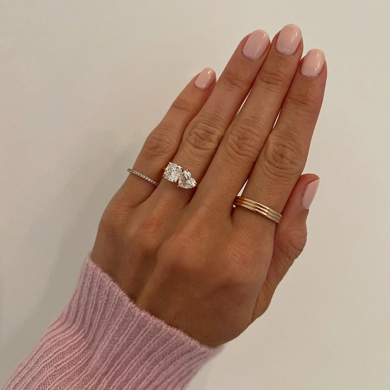 Heart Shaped and Cushion Cut Two-Stone Engagement Ring - Image 3