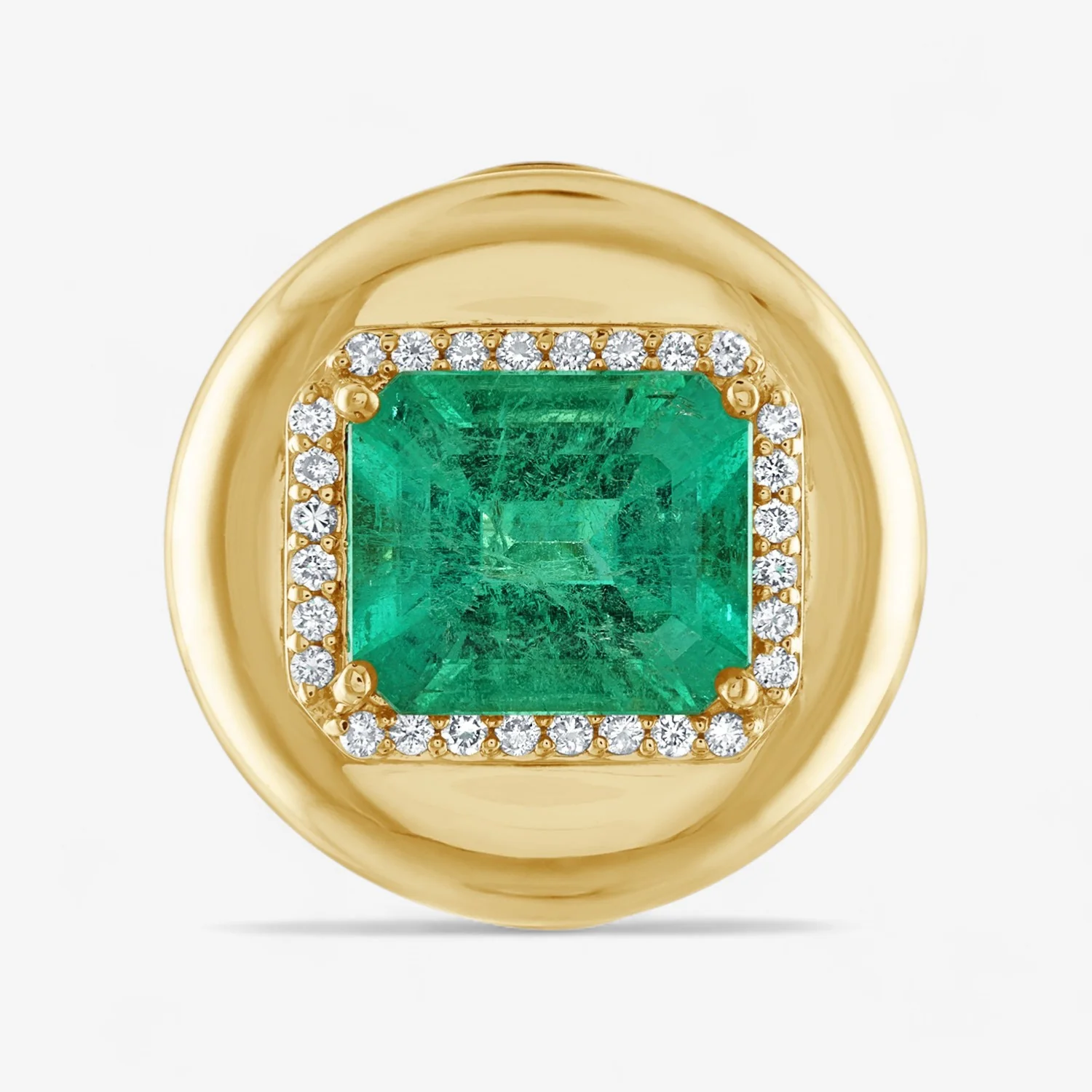 Green Emerald Button Engagement Ring
