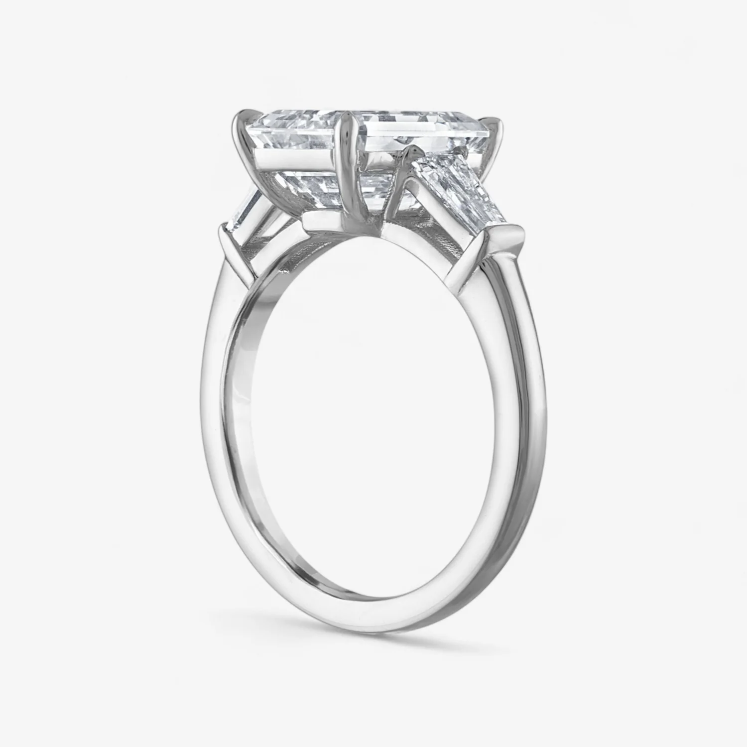 Emerald Cut Three-Stone with with Tapered Baguette Side Stones Engagement Ring - Image 2