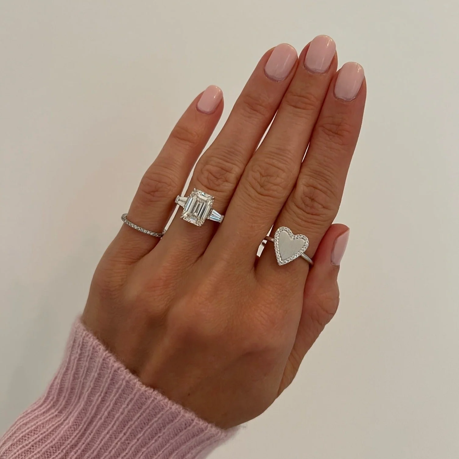 Emerald Cut Three-Stone with with Tapered Baguette Side Stones Engagement Ring - Image 3
