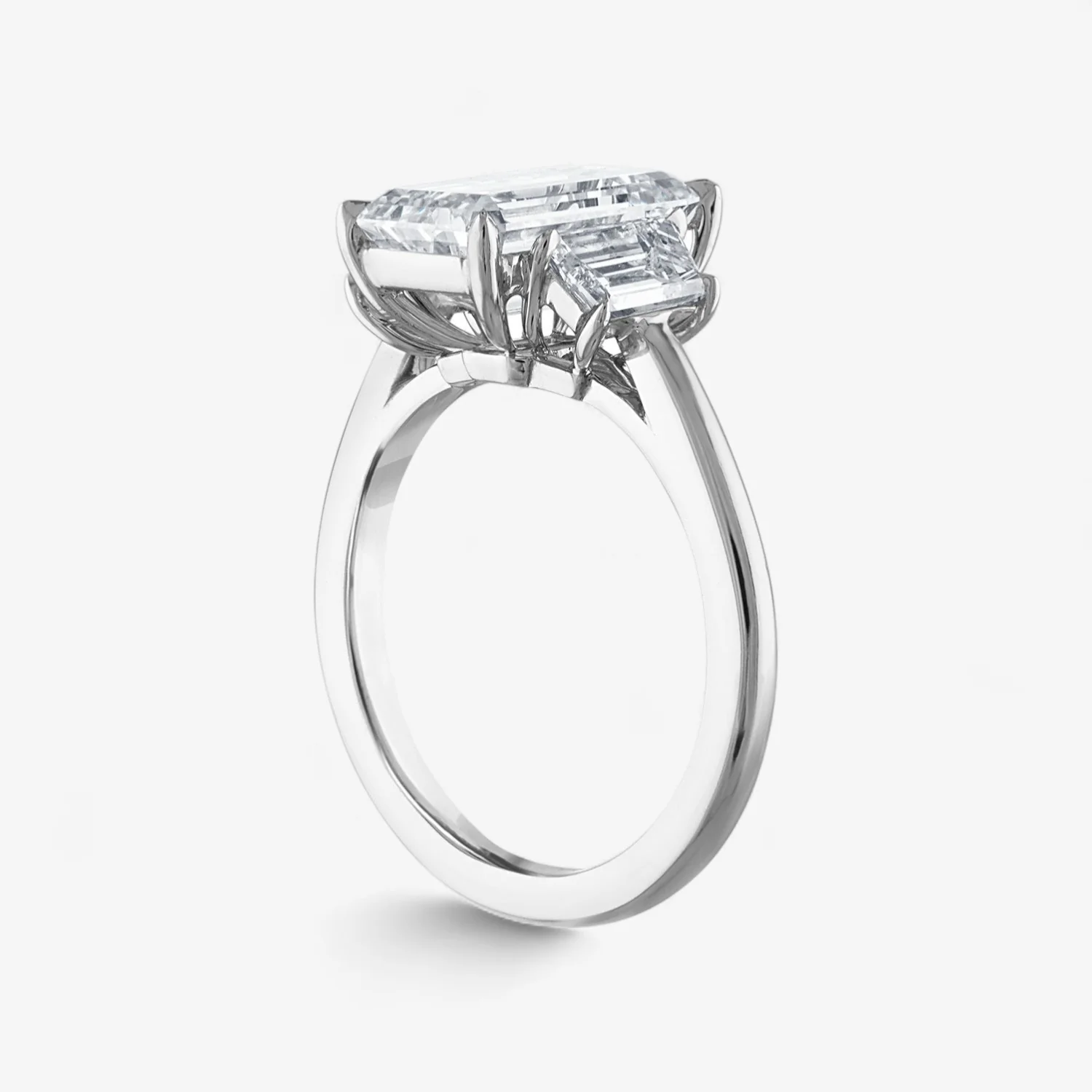 Emerald Cut Three-Stone with Trapezoid Side Stones Engagement Ring - Image 2