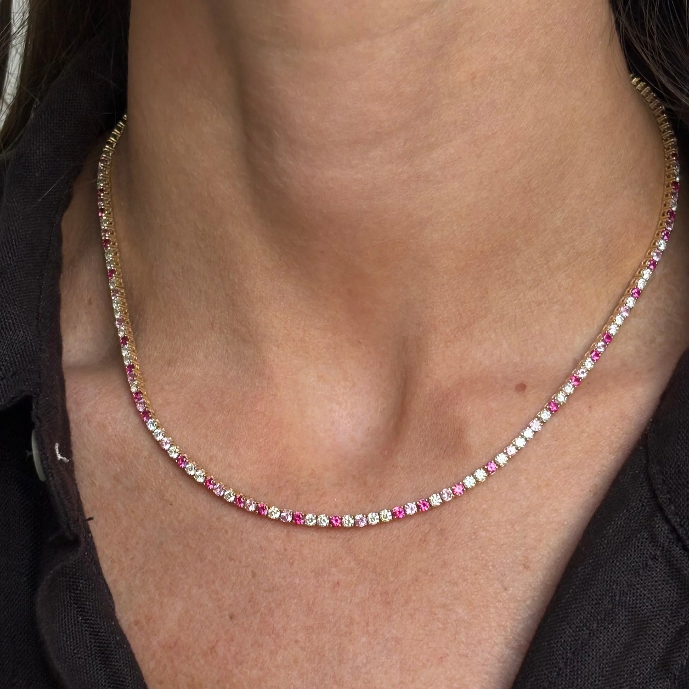 Grace Pink Sapphire and Diamond Tennis Necklace - Image 4