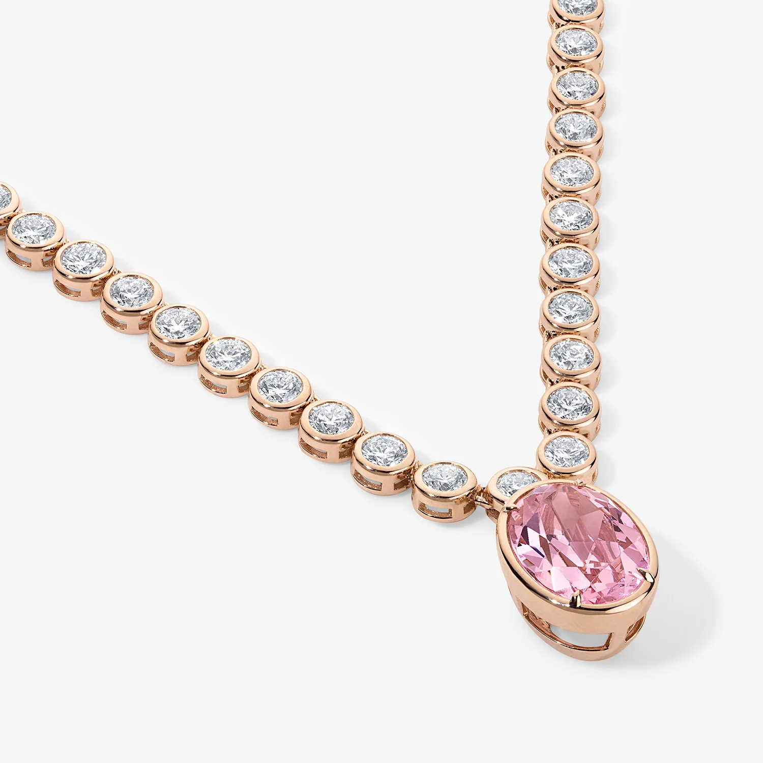 Bezel Tennis Necklace With Morganite Oval Charm - Image 2