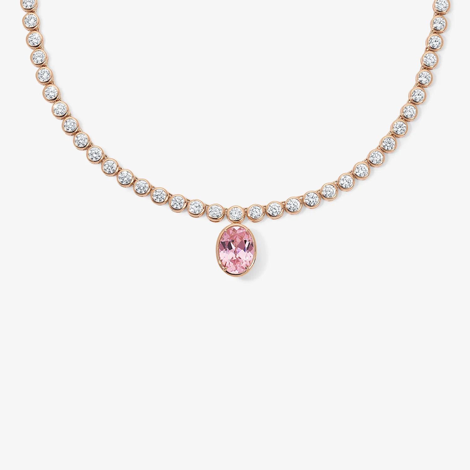 Bezel Tennis Necklace With Morganite Oval Charm - Image 3