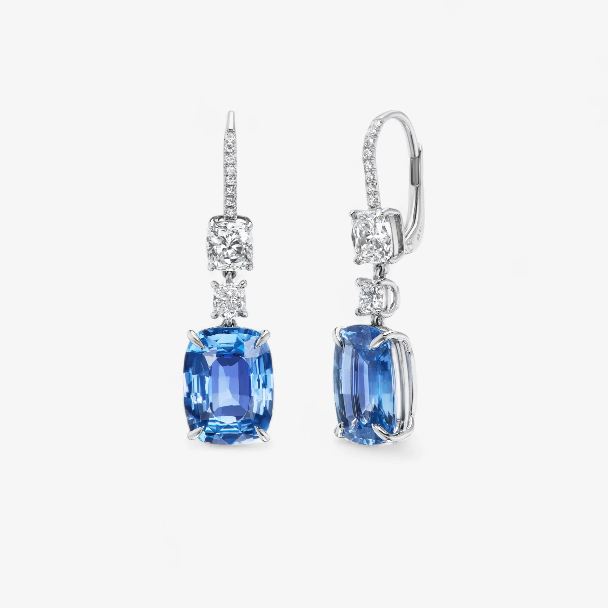Signature Blue Sapphire and White Cushion Diamond Drop Earrings