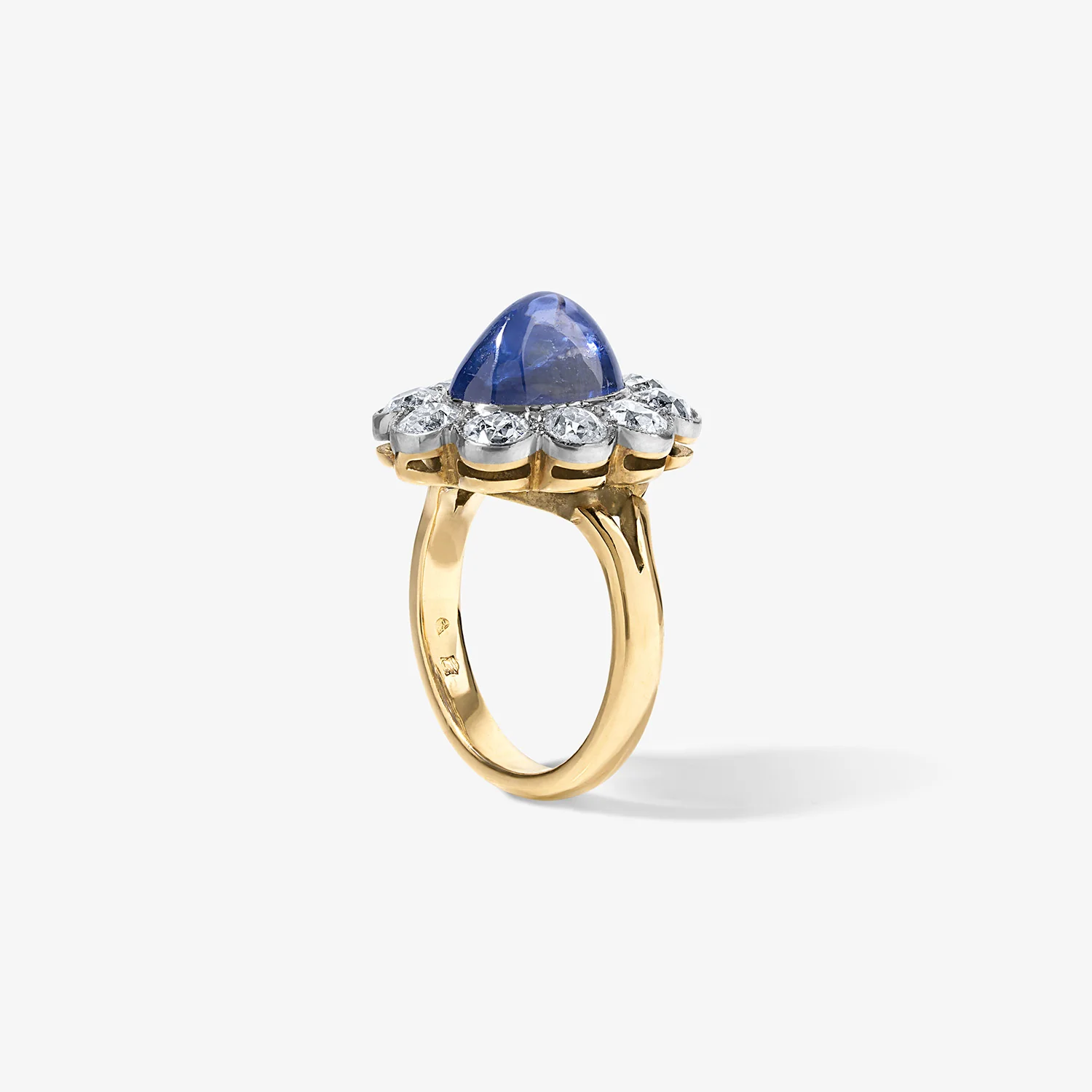 Cabochon Sapphire Ring with Old Mind Cut Diamond Halo - Image 2