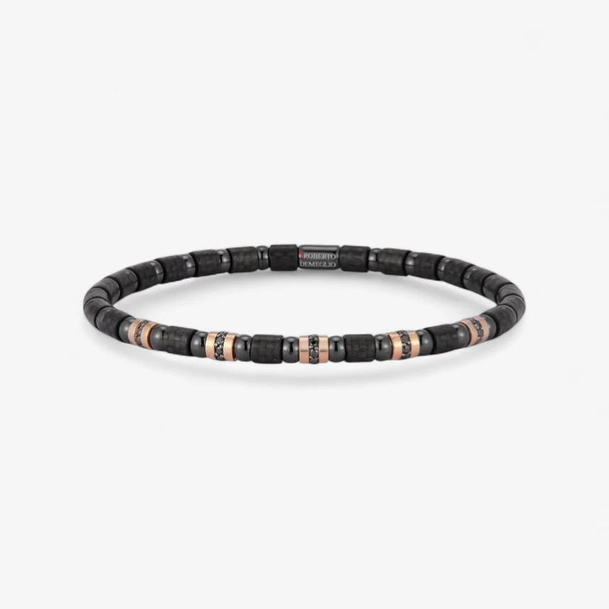 Men's Stretch Carbon Fiber Bracelet with Five Row of Black Diamonds - Image 2