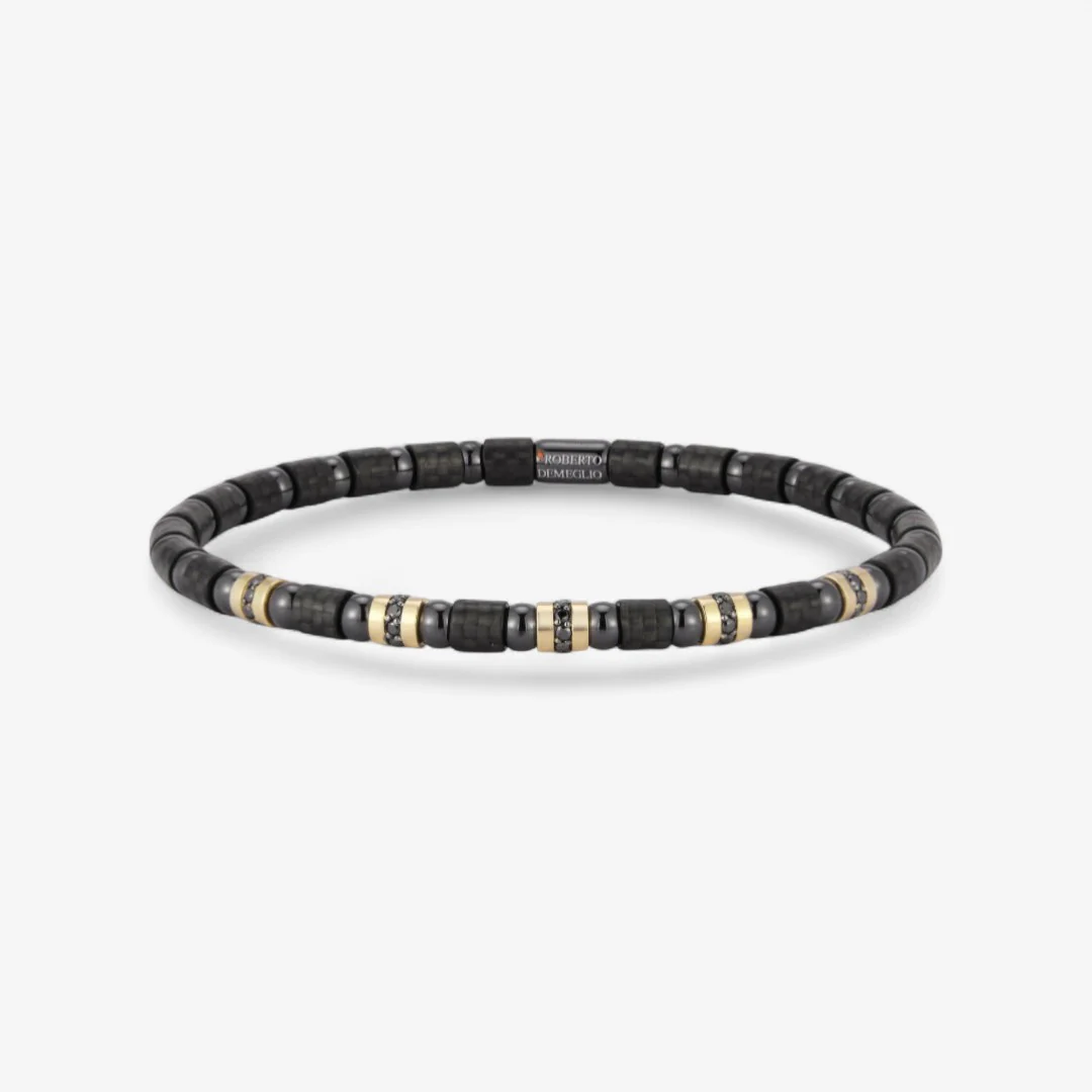 Men's Stretch Carbon Fiber Bracelet with Five Row of Black Diamonds - Image 3