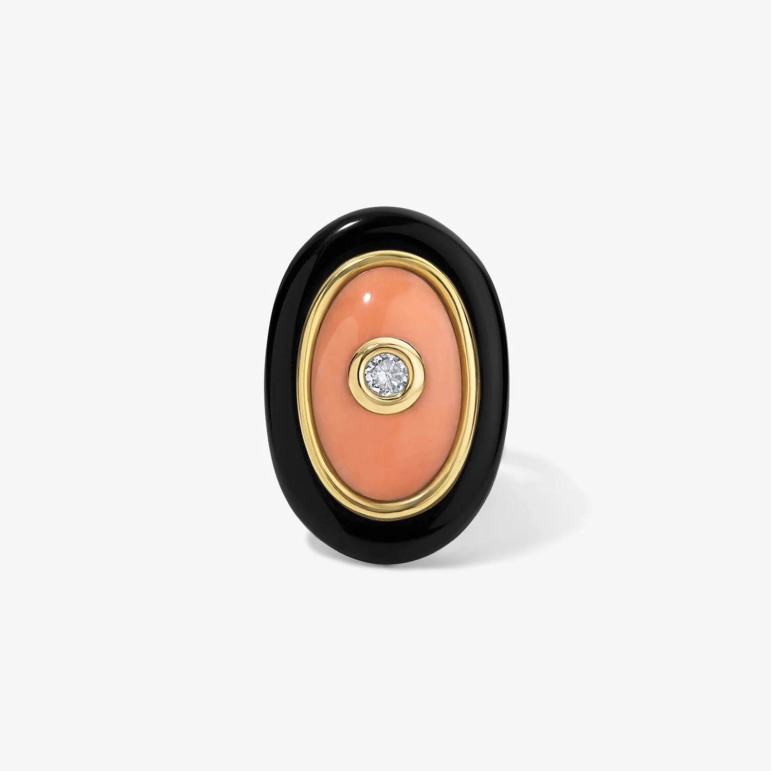 Coral and Onyx Cocktail Ring with Diamond Center