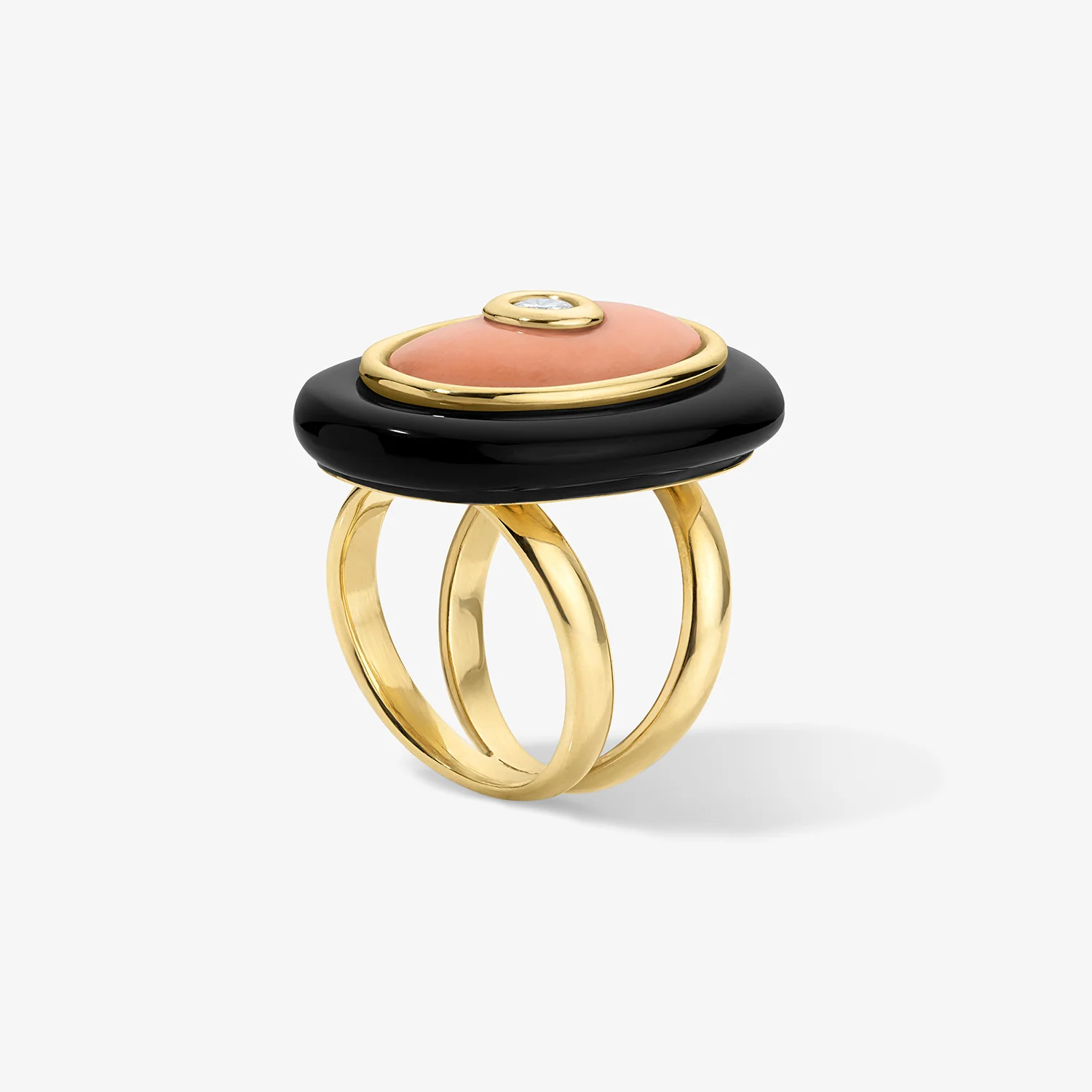 Coral and Onyx Cocktail Ring with Diamond Center - Image 2