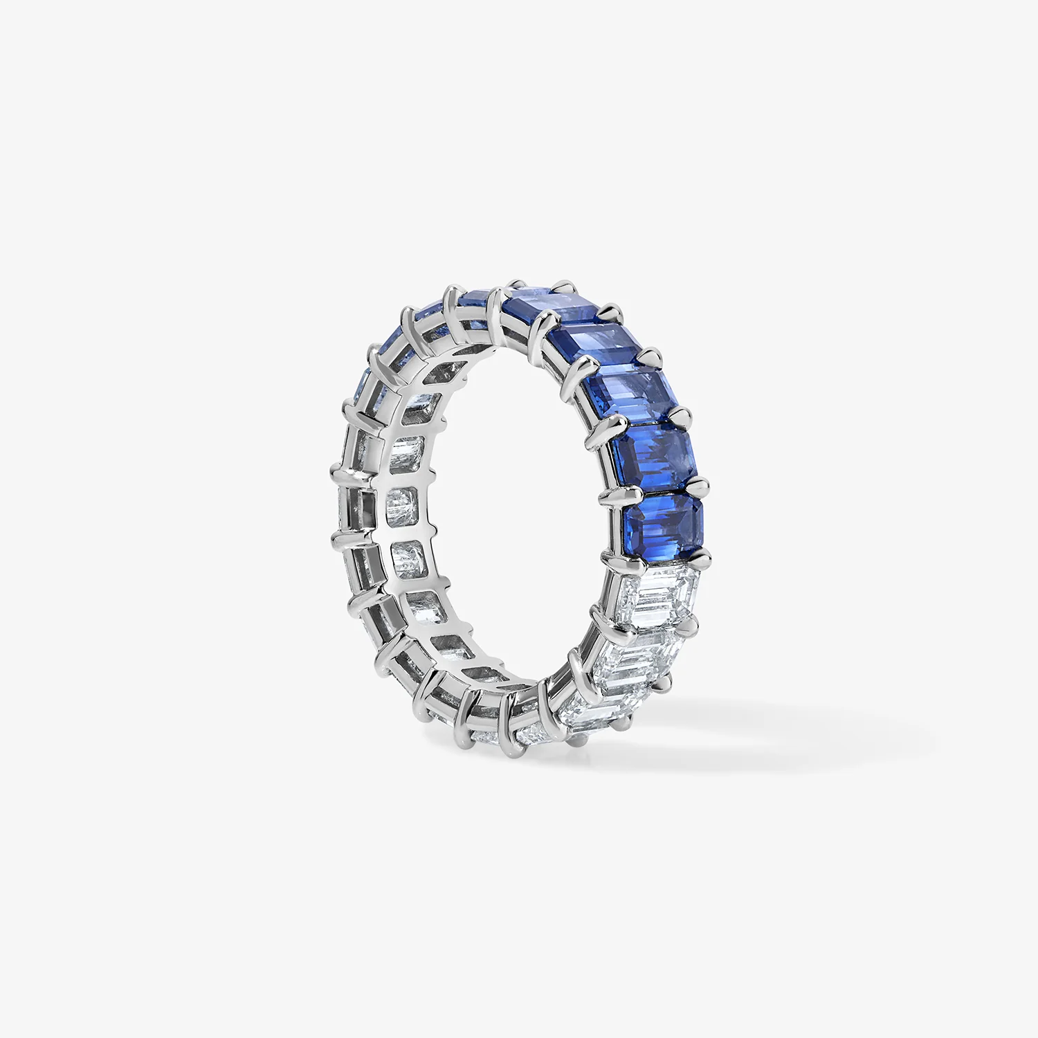 Diamond and Blue Sapphire Emerald Eternity Band - Image 2