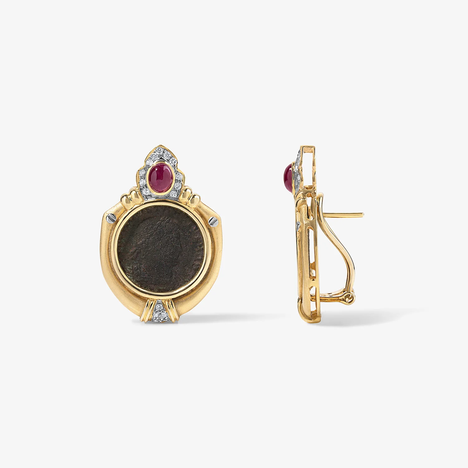 Diamond and Ruby Coin Earrings - Image 2