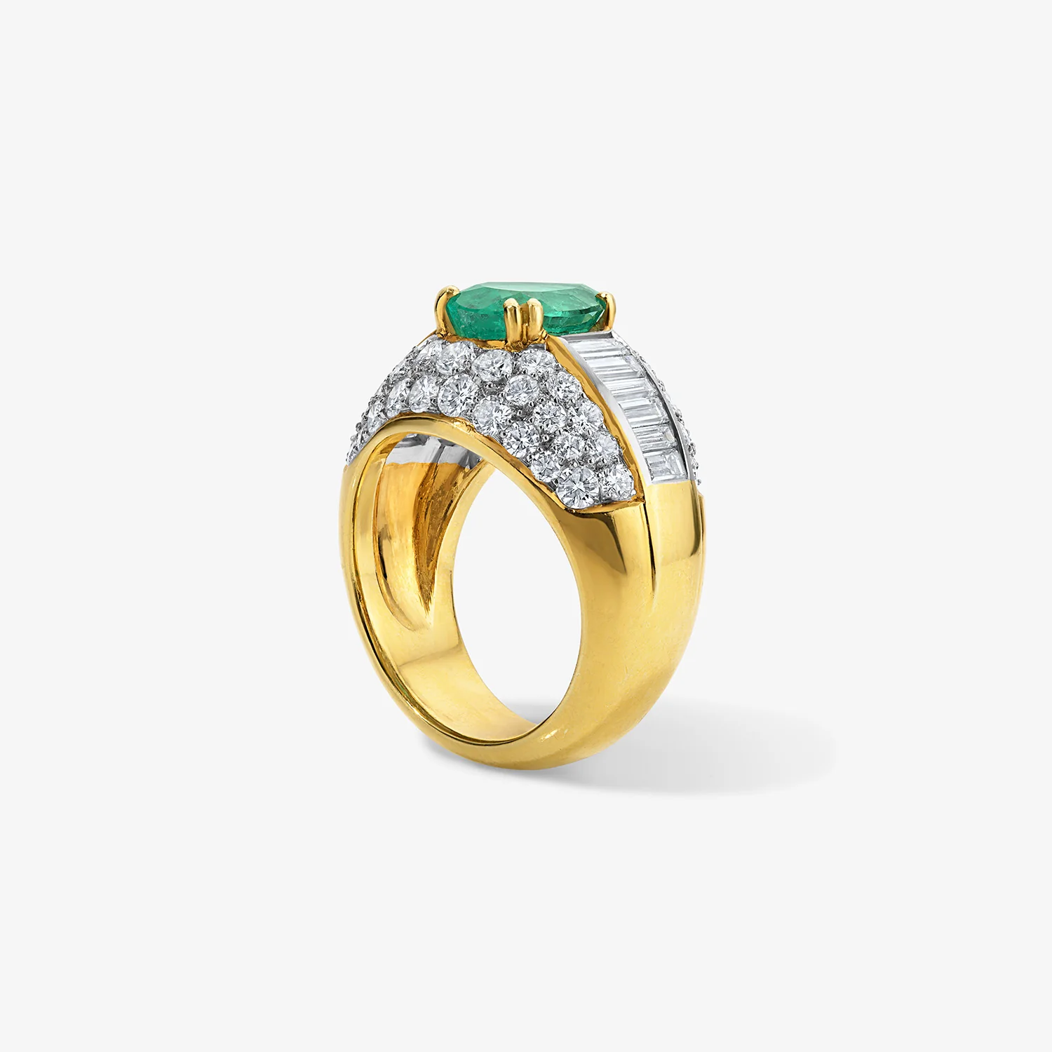 Diamond Cocktail Ring with Emerald Center Stone - Image 2