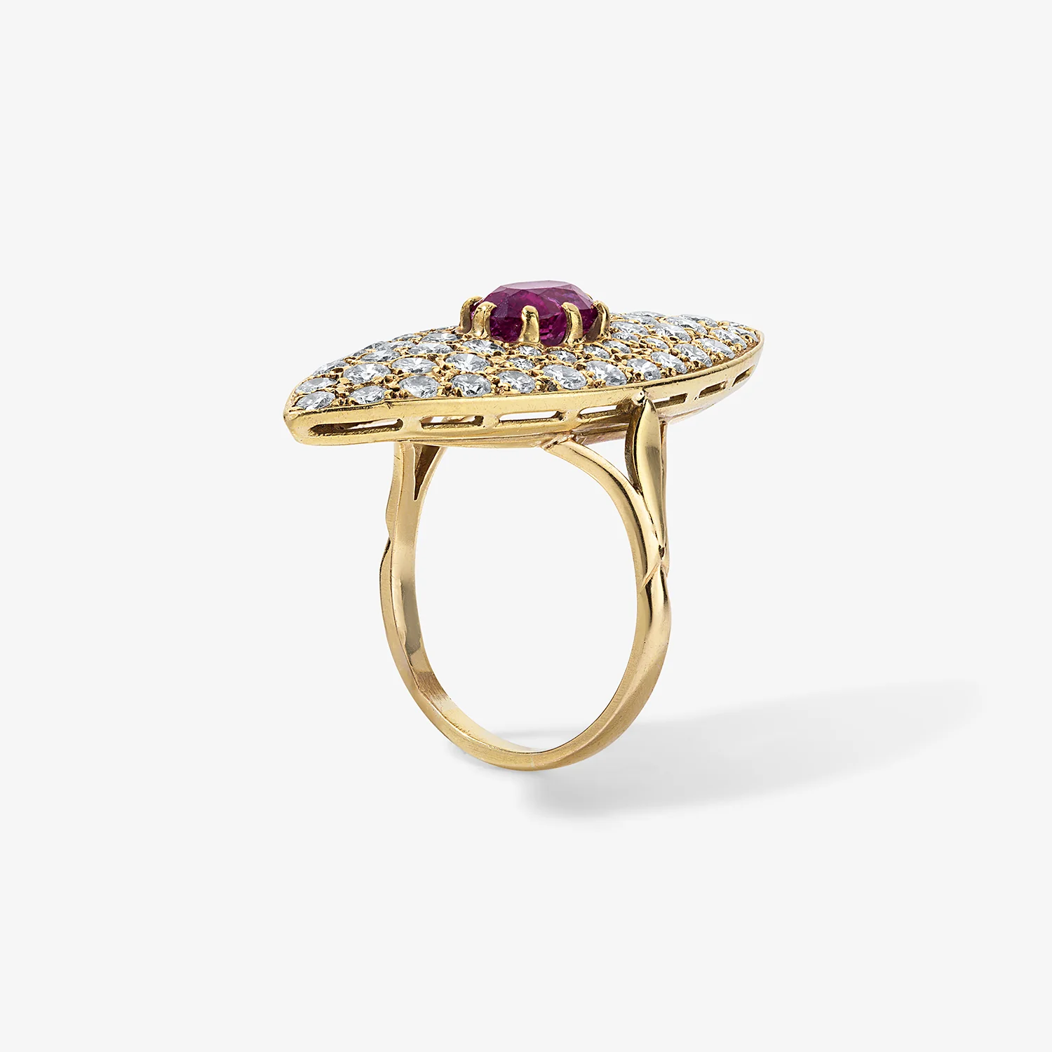 Elongated Pave Ring with Ruby Center Stone - Image 2