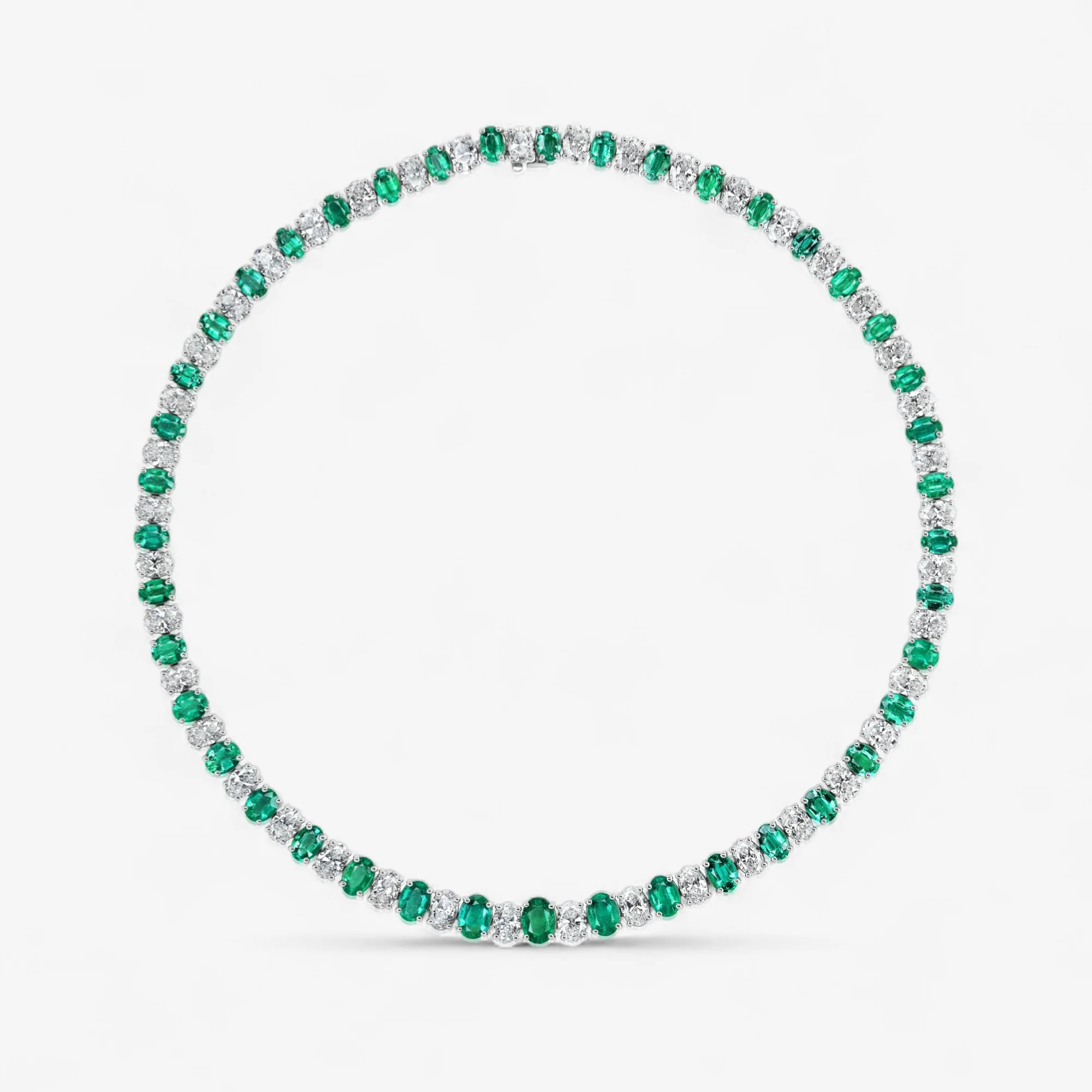 Signature Emerald and Diamond Oval Shape Tennis Necklace