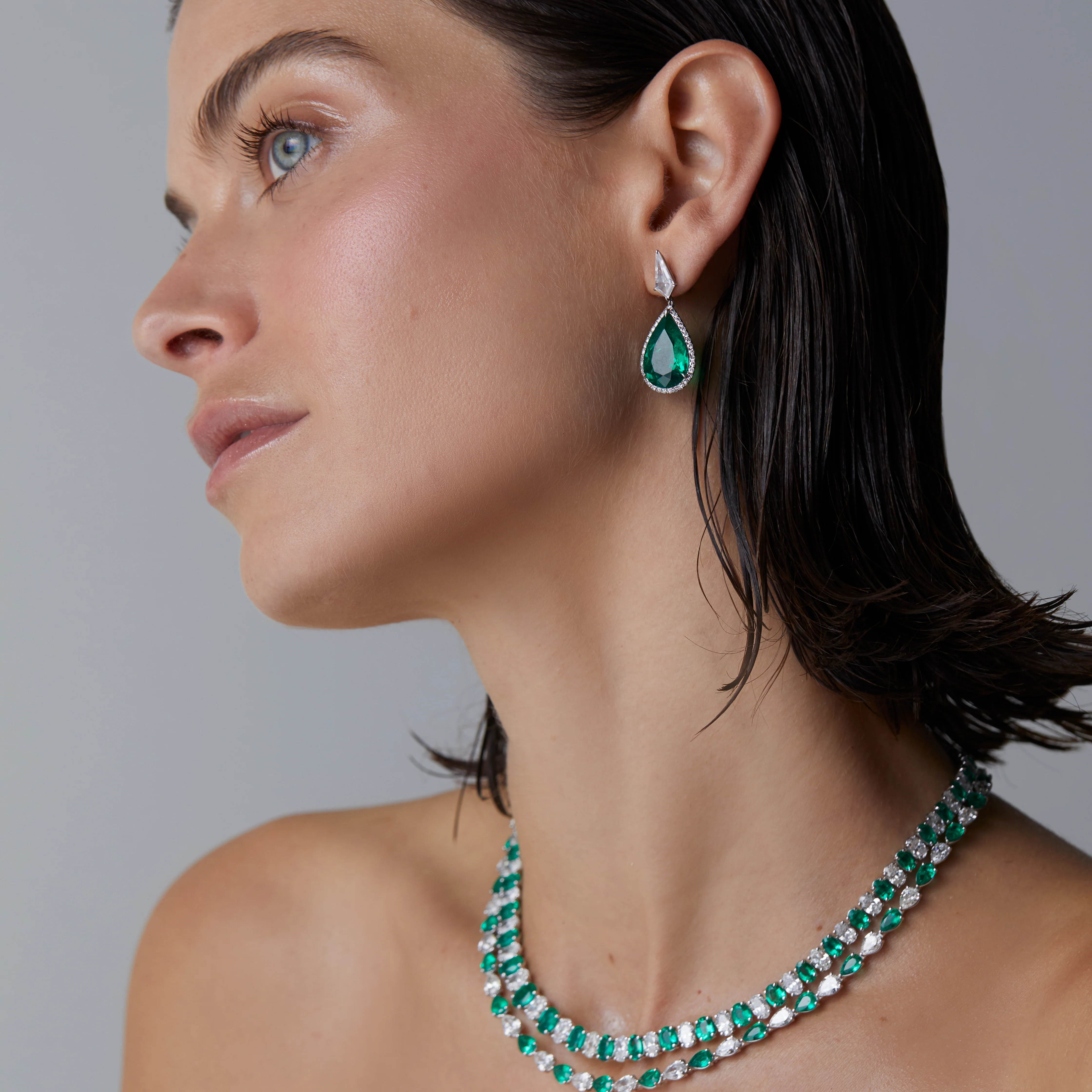 Signature Emerald and Diamond Pear Shape Tennis Necklace - Image 3