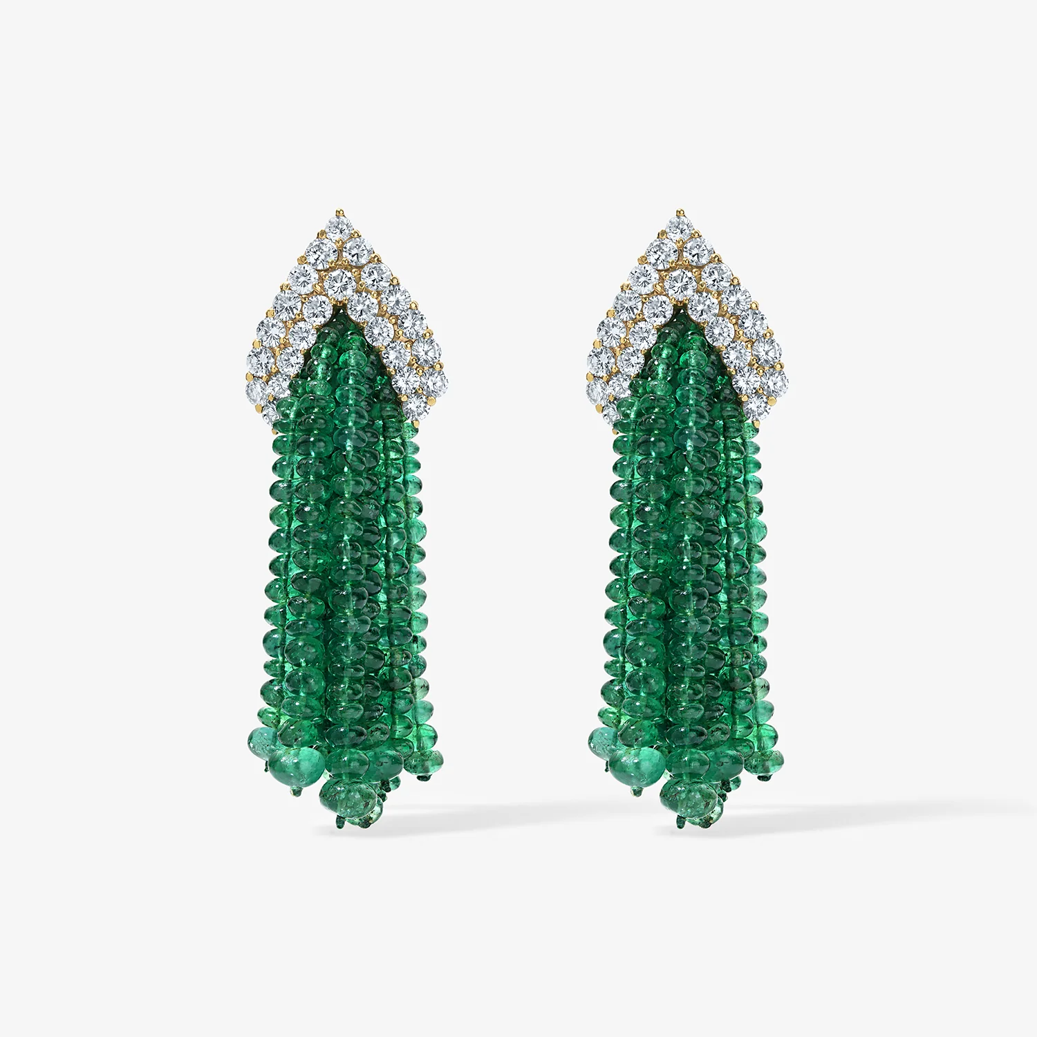Emerald Bead and Diamond Tassel Earring and Brooch Set - Image 2