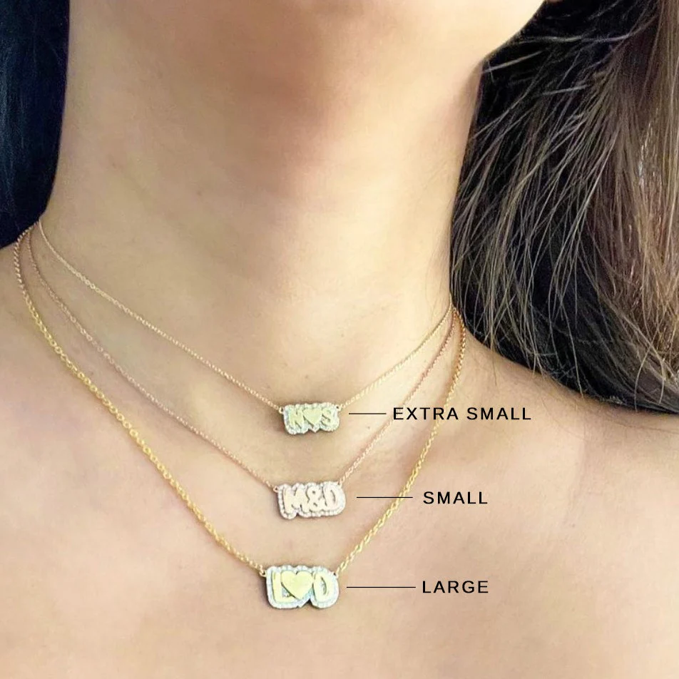 Extra Small Bubble with Pave Outline Necklace - Image 3