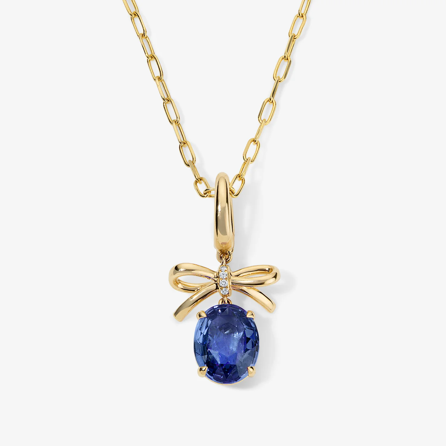 Grace Bow Charm with Oval Blue Sapphire Drop - Image 2