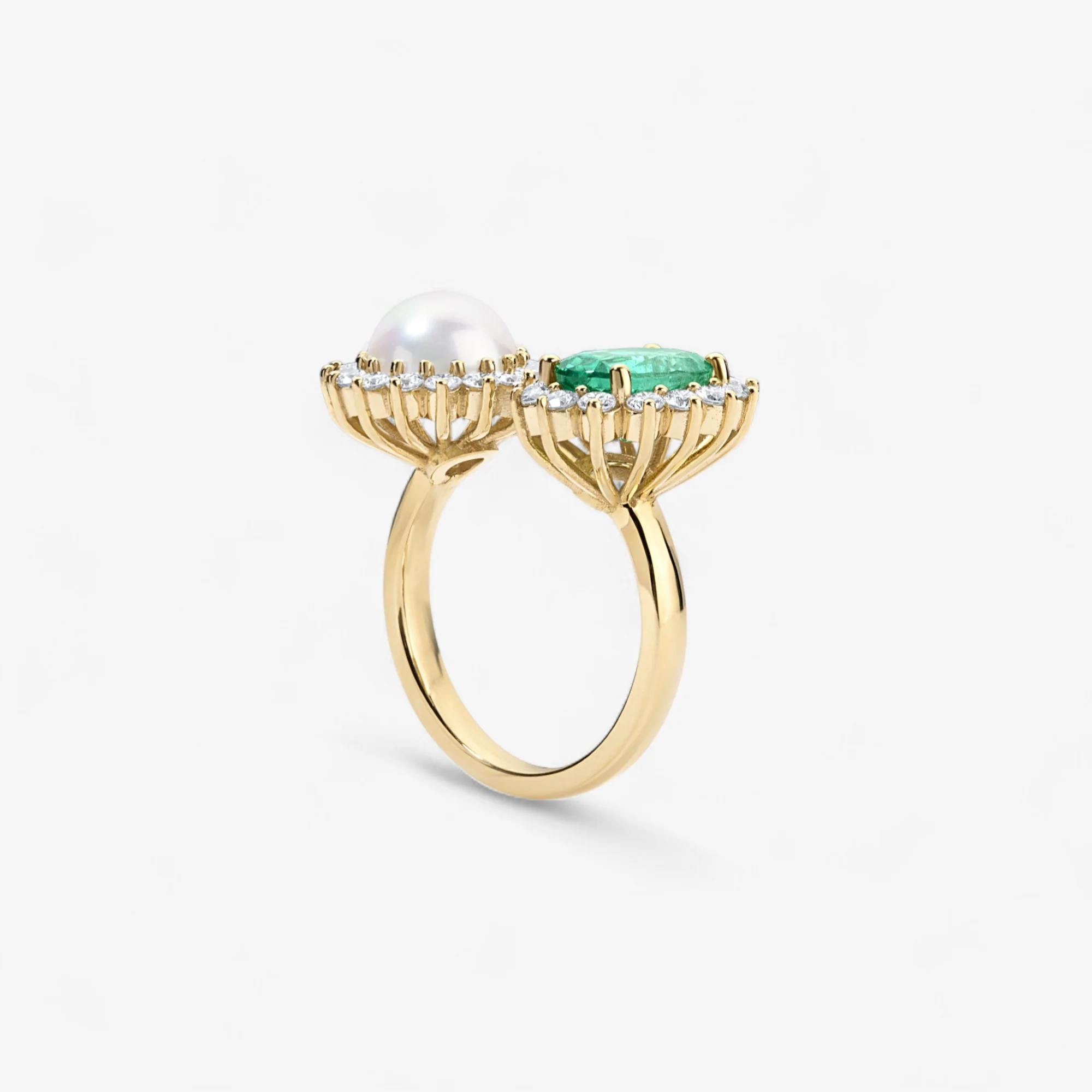 Grace Pearl and Emerald Toi et Moi Ring - Image 4