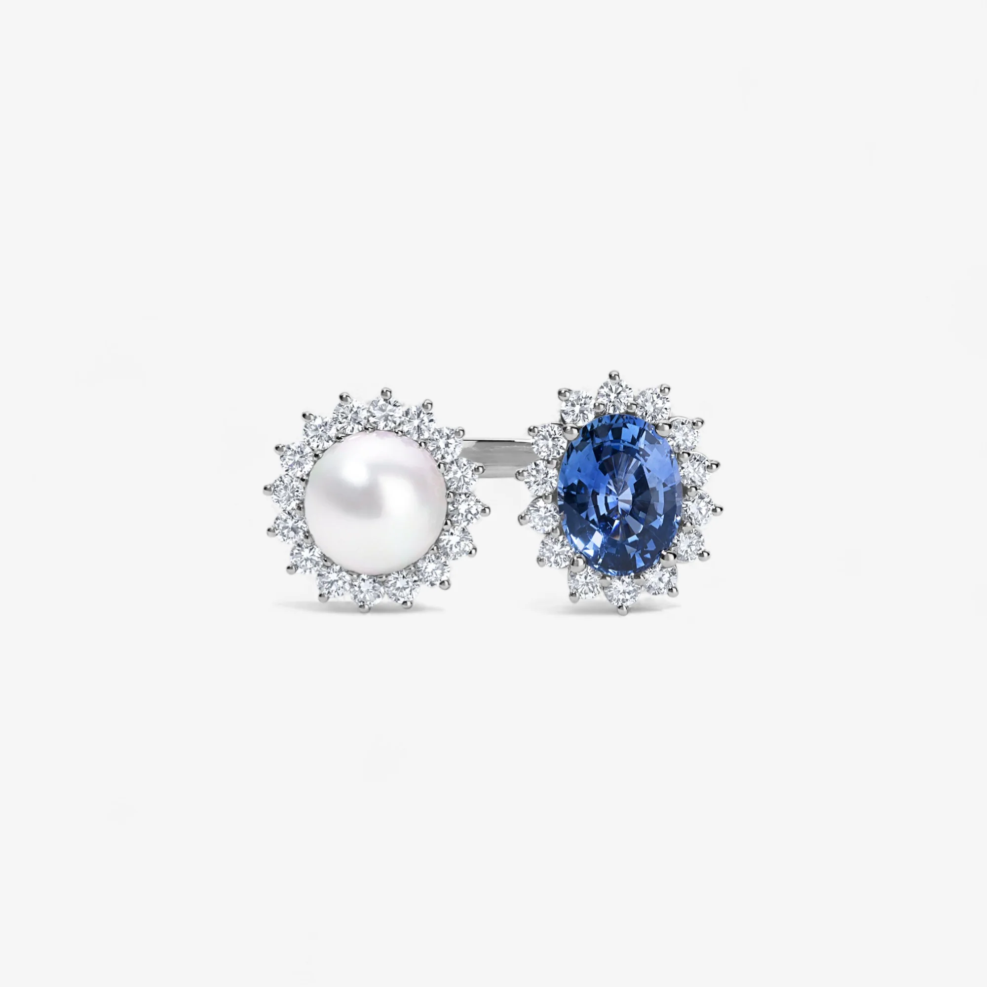 Grace Pearl and Sapphire Toi et Moi Ring