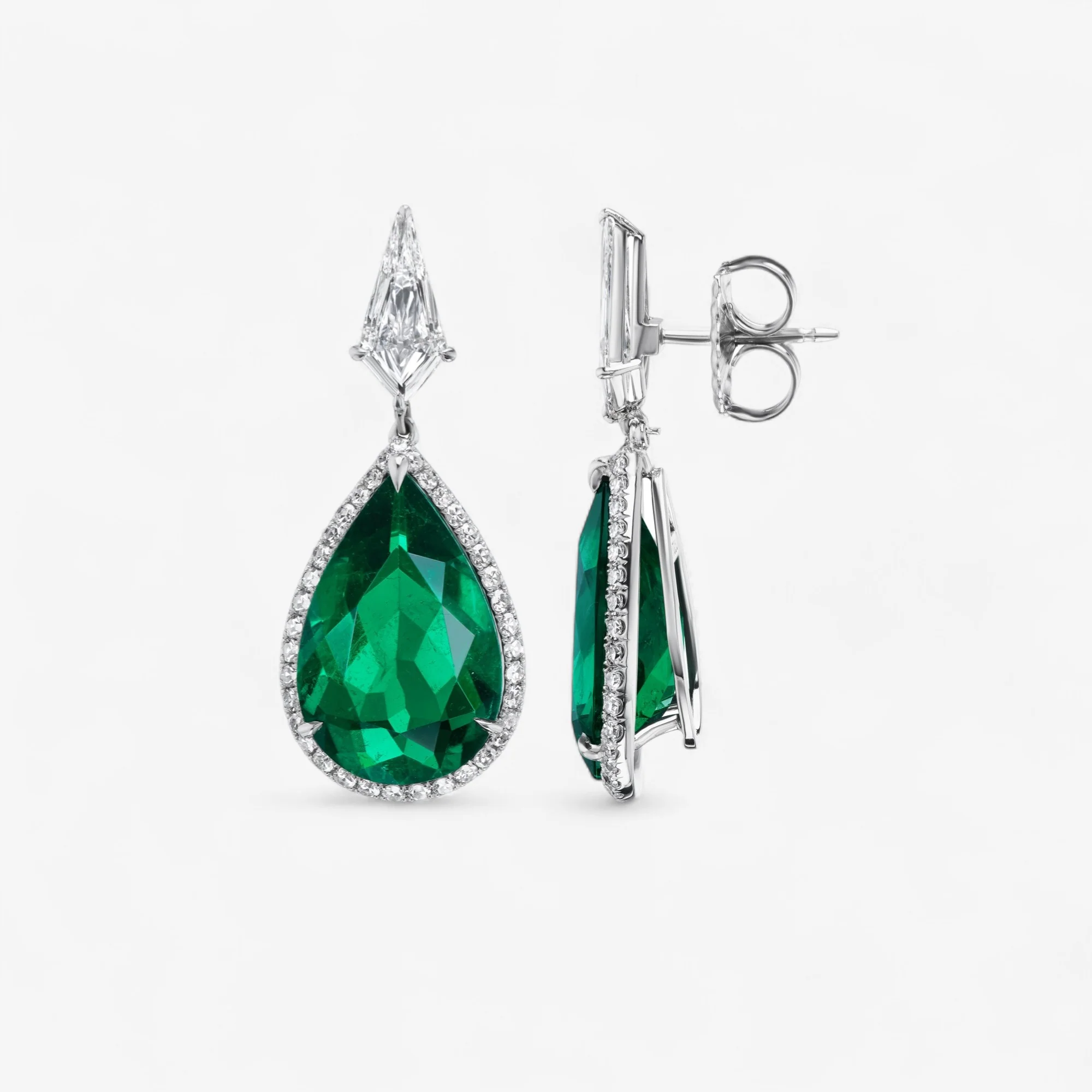Signature Green Colombian Emerald and Diamond Pave Drop Earrings - Image 2