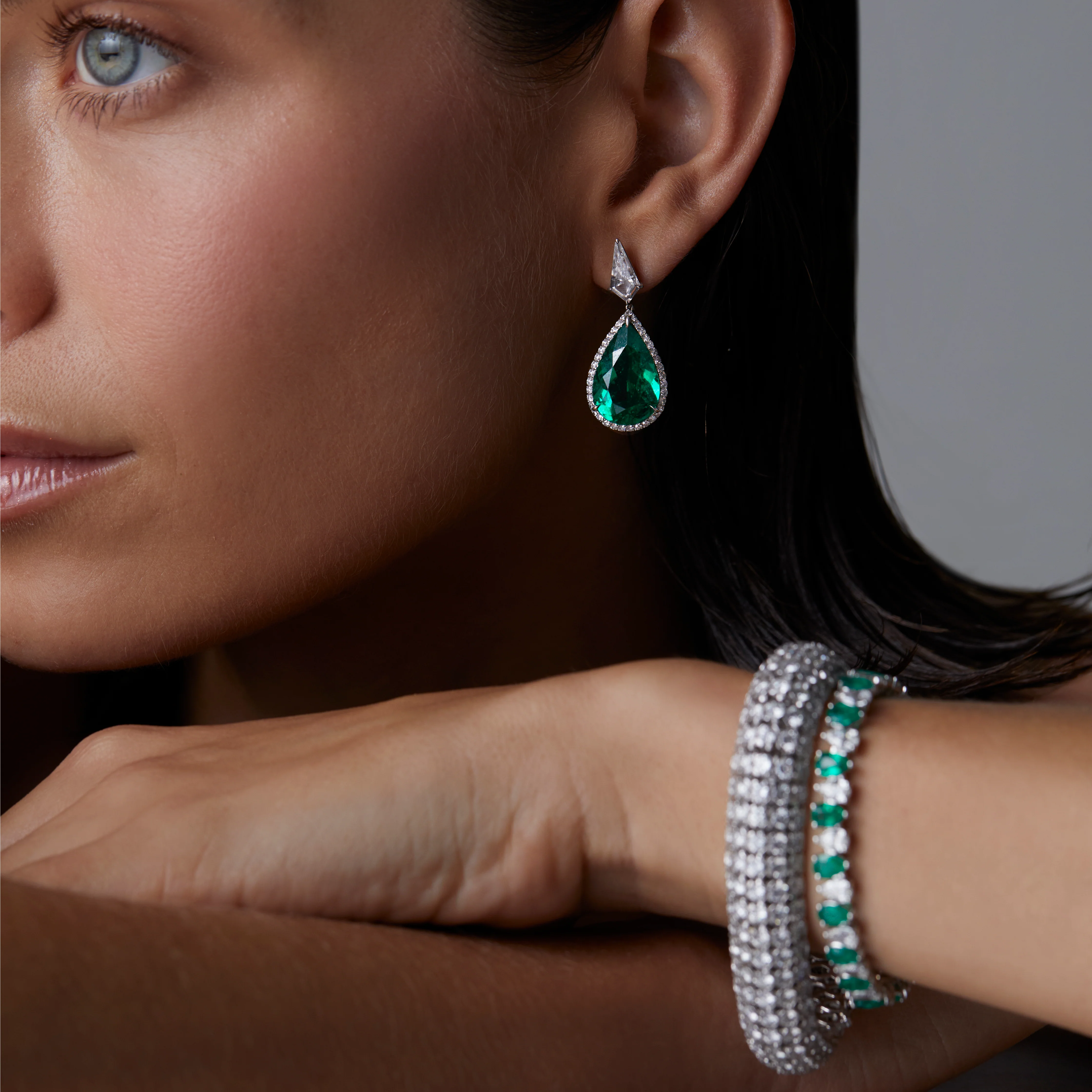 Signature Green Colombian Emerald and Diamond Pave Drop Earrings - Image 3
