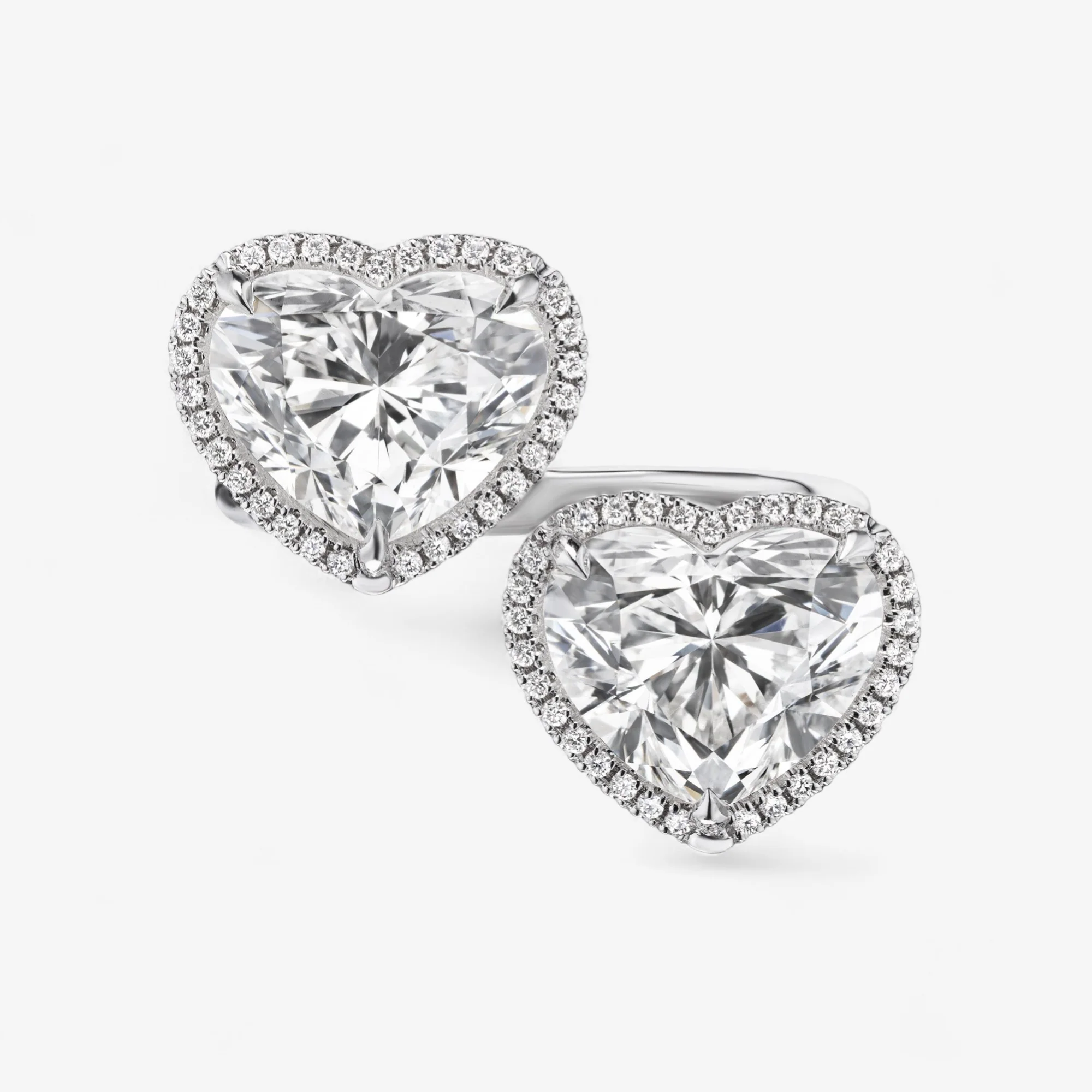 Signature Heart Shape Bypass Ring with Pave Halo