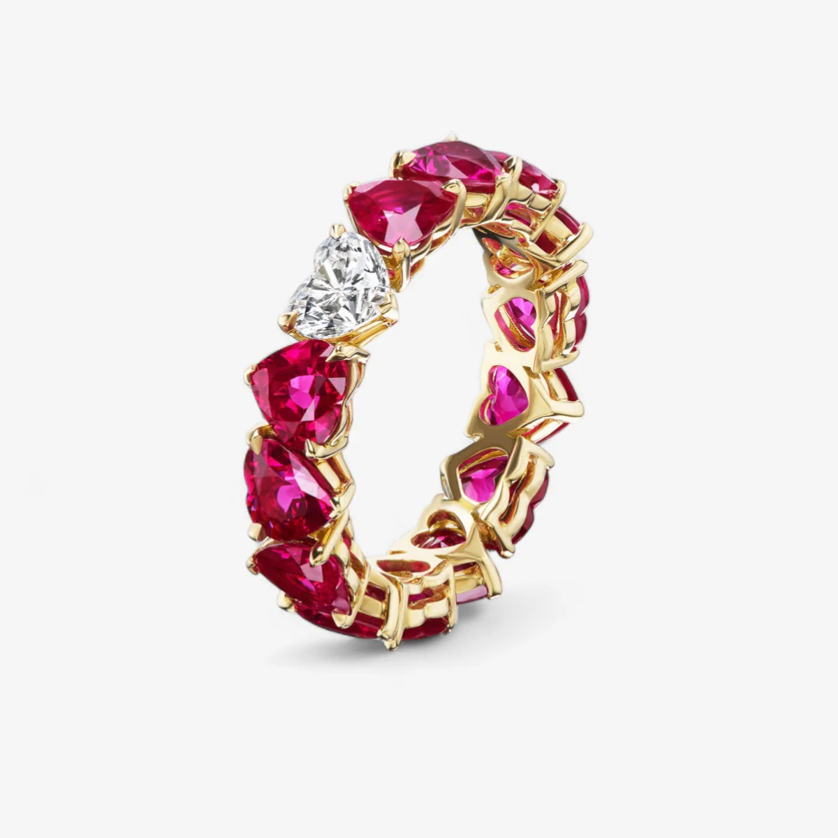 Signature Heart Shaped Burmese Ruby and Diamond Eternity Band - Image 2