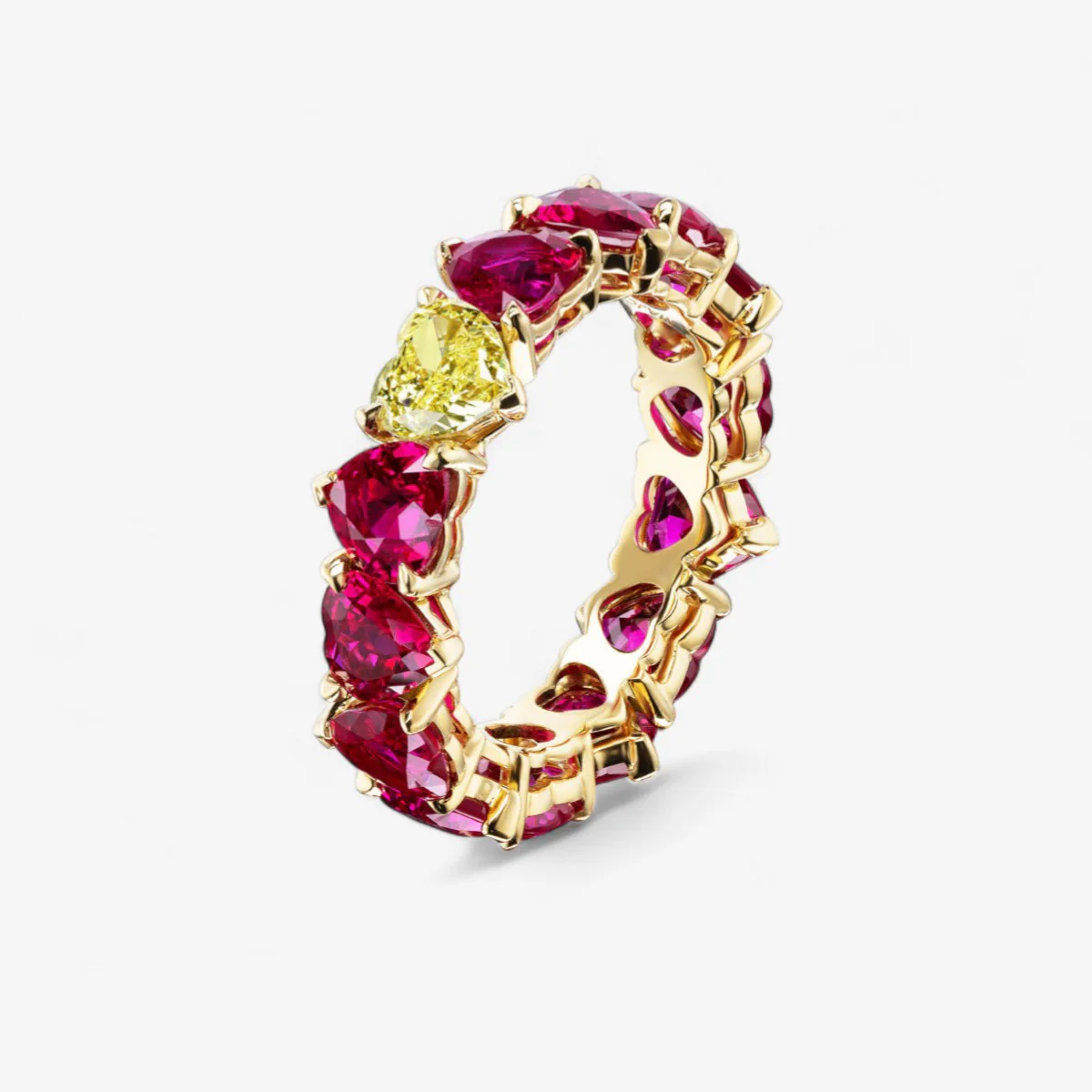 Signature Heart Shaped Burmese Ruby and Fancy Yellow Diamond Eternity Band - Image 2
