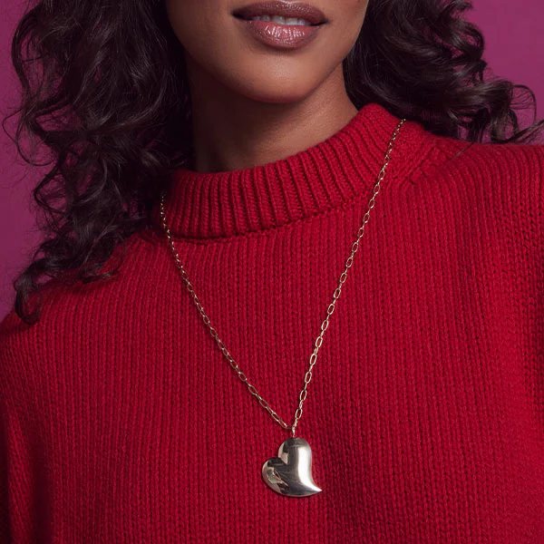 Madison Jumbo Heart with Paperclip Chain Necklace - Image 3