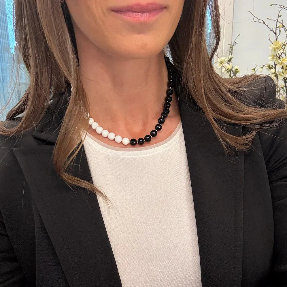 Kendall Two Tone White Agate and Black Agate Beaded Necklace - Image 2