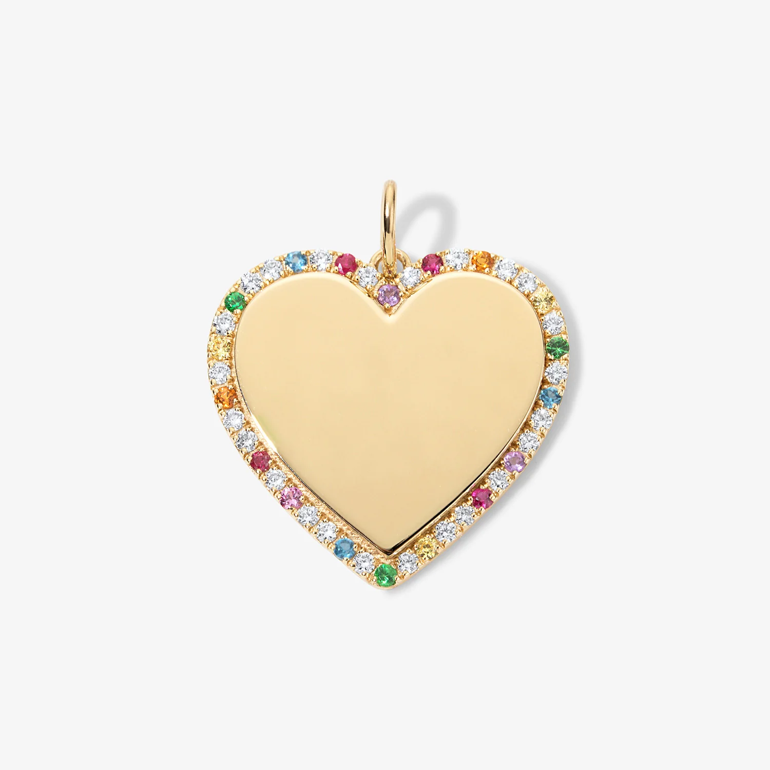 Large Heart Bubble Charm with Rainbow Pave Outline