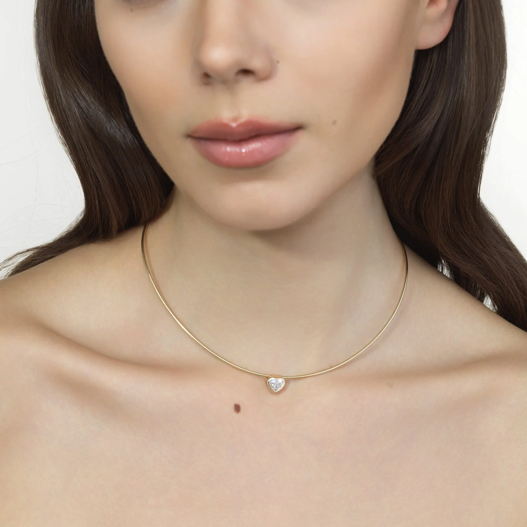 Margot Heart Bezel Diamond Necklace On Omega Chain - Image 2