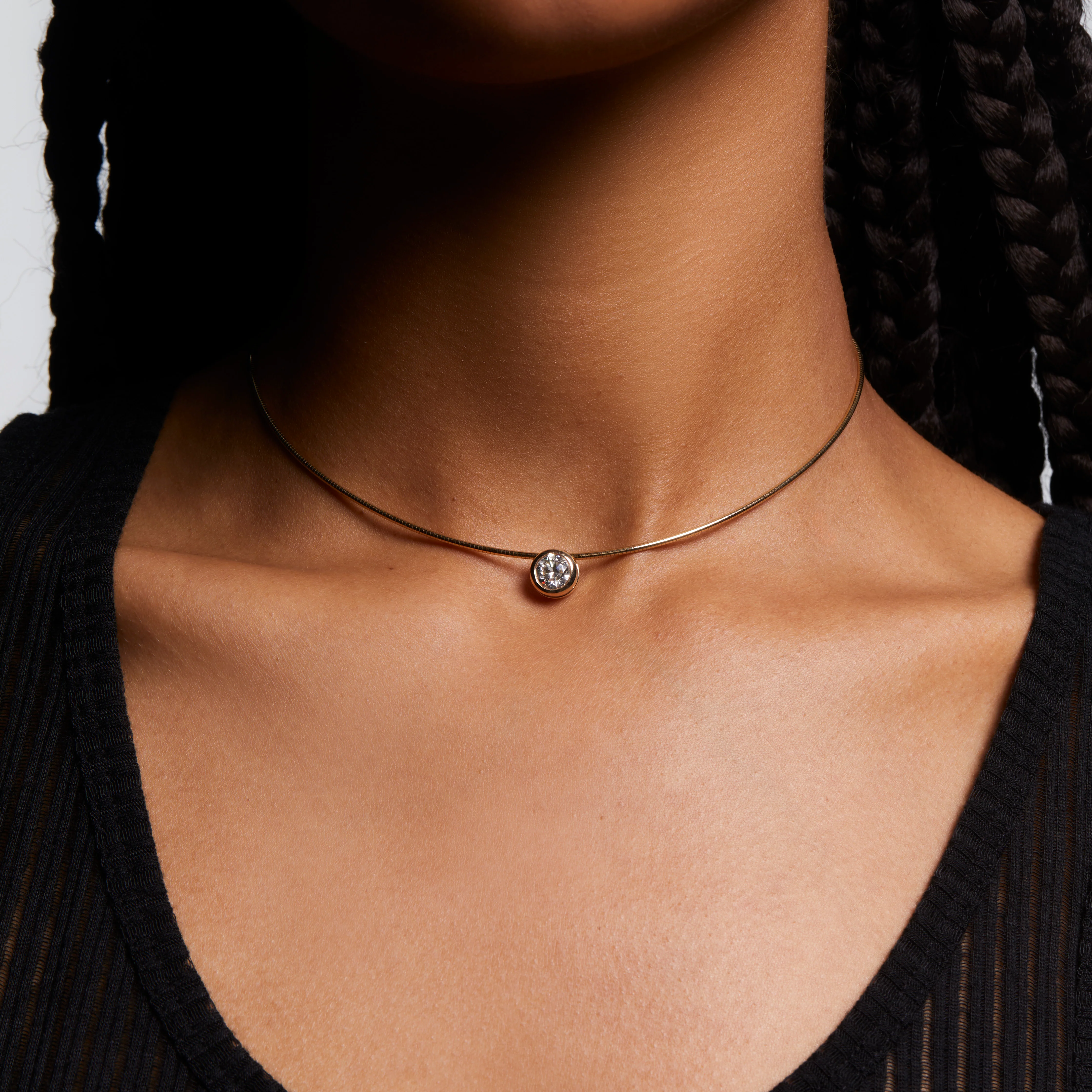 Margot Round Cut Bezel Diamond Necklace On Omega Chain - Image 2