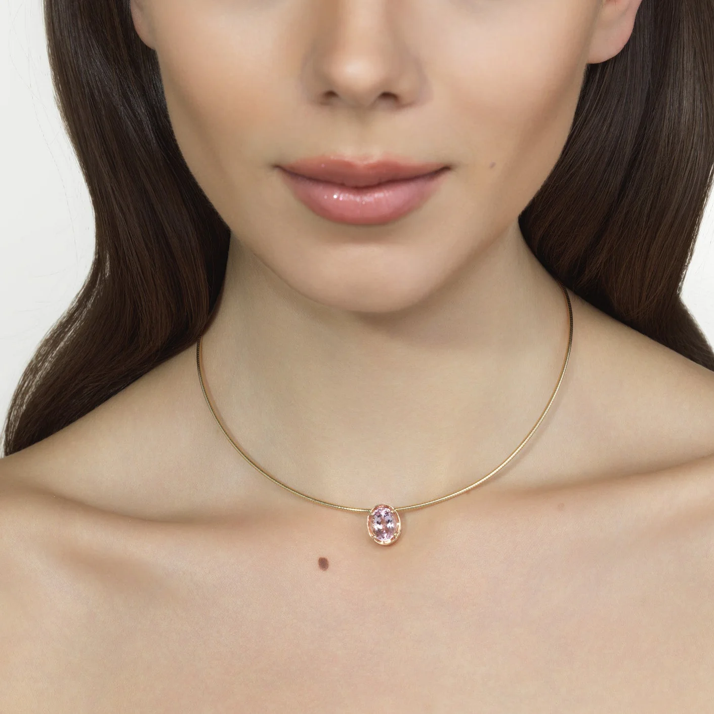 Margot Pink Morganite Oval Cut Necklace On Omega Chain - Image 3