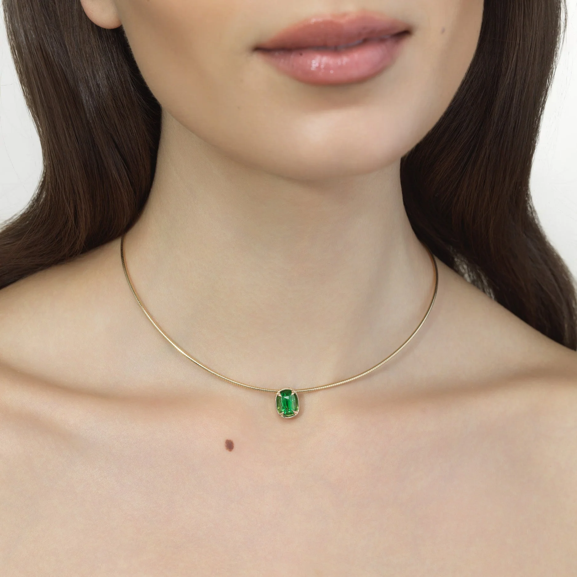 Margot Tsavorite Cushion Cut Necklace On Omega Chain - Image 3