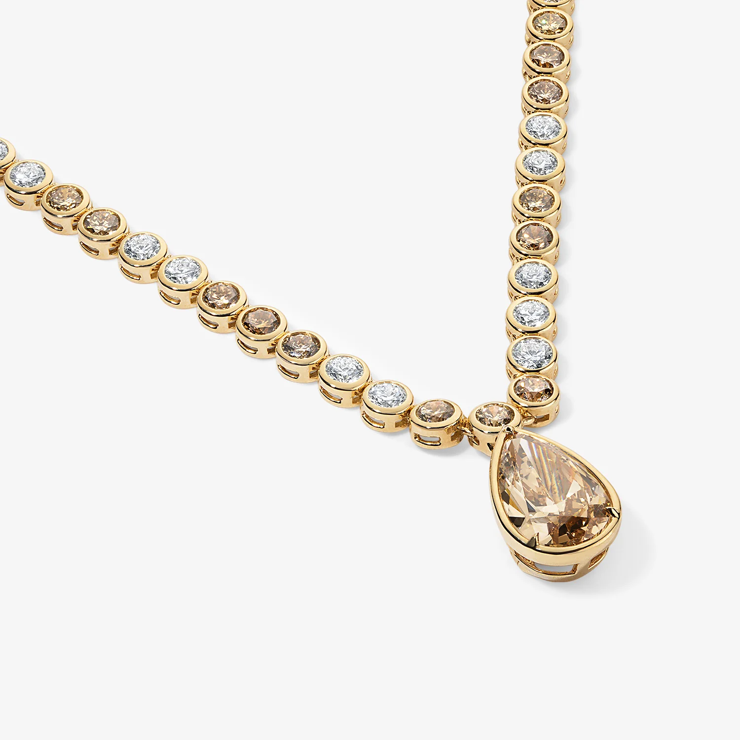 Margot White and Champagne Diamond Bezel Set Necklace With Fancy Brown Pear Drop - Image 2