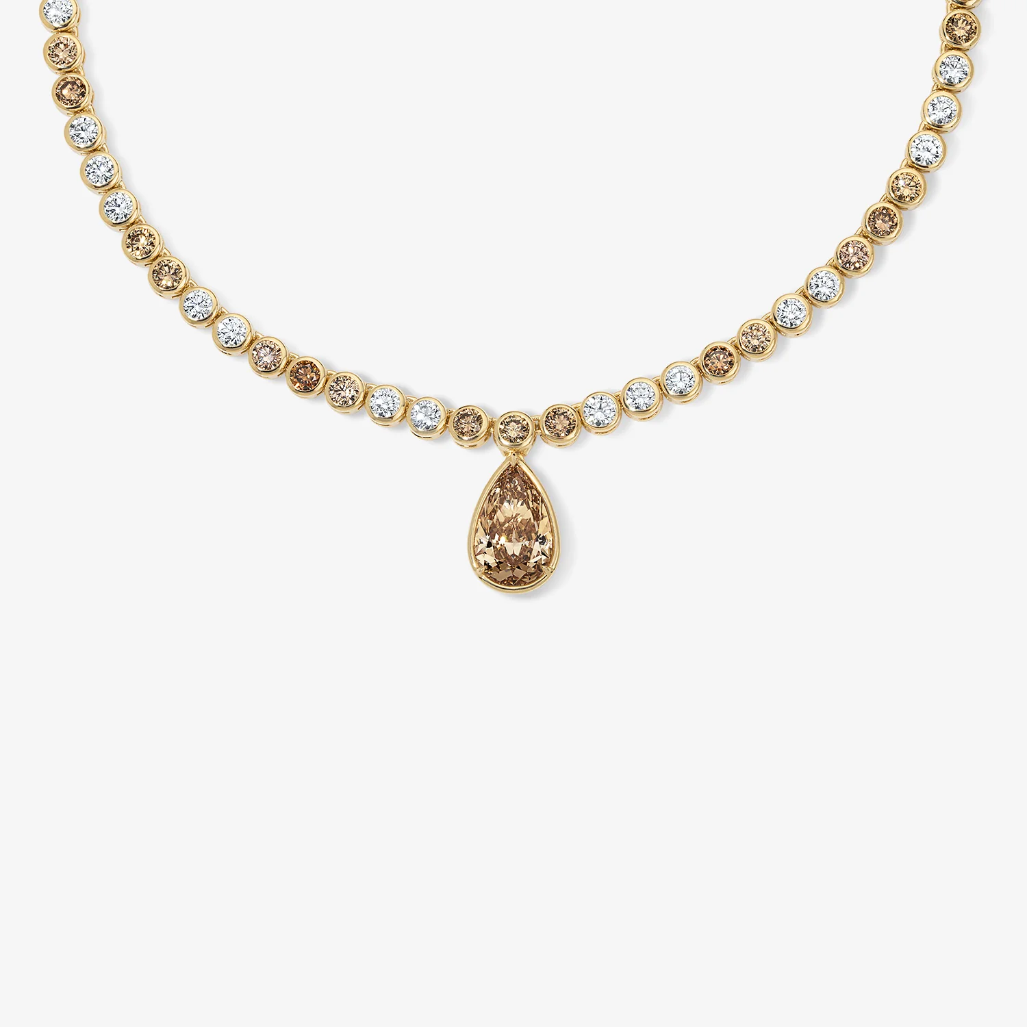 Margot White and Champagne Diamond Bezel Set Necklace With Fancy Brown Pear Drop - Image 3