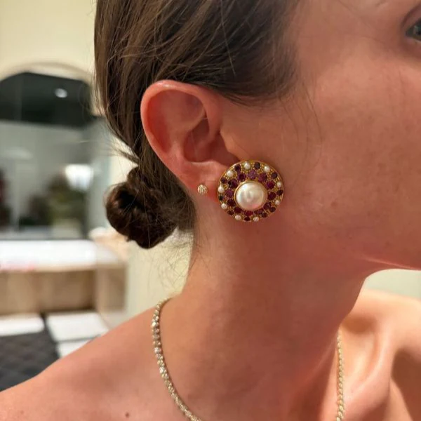 Pearl and Tourmaline Clip-On Earrings - Image 3