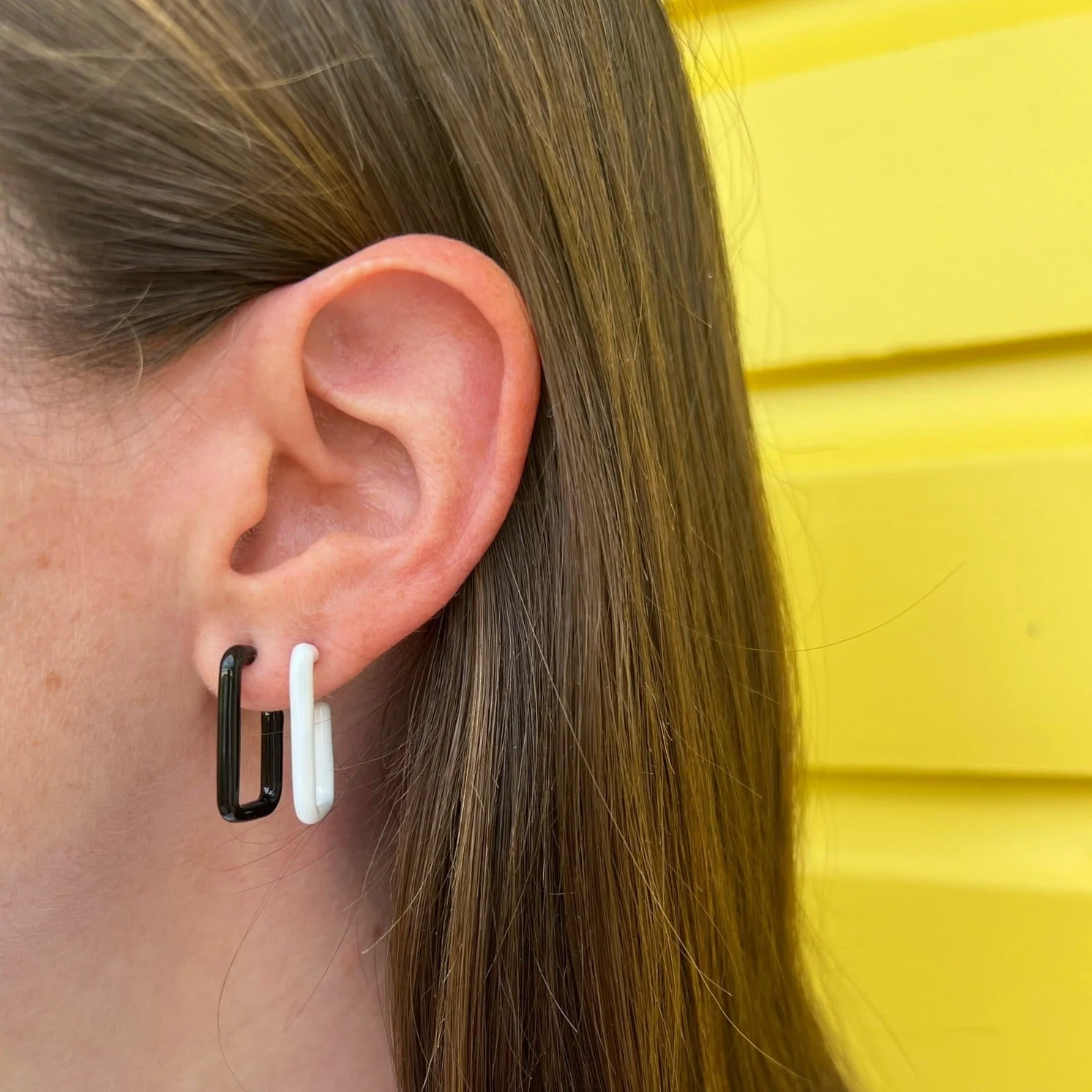 Poppy Black Enamel Box Hoops - Image 3