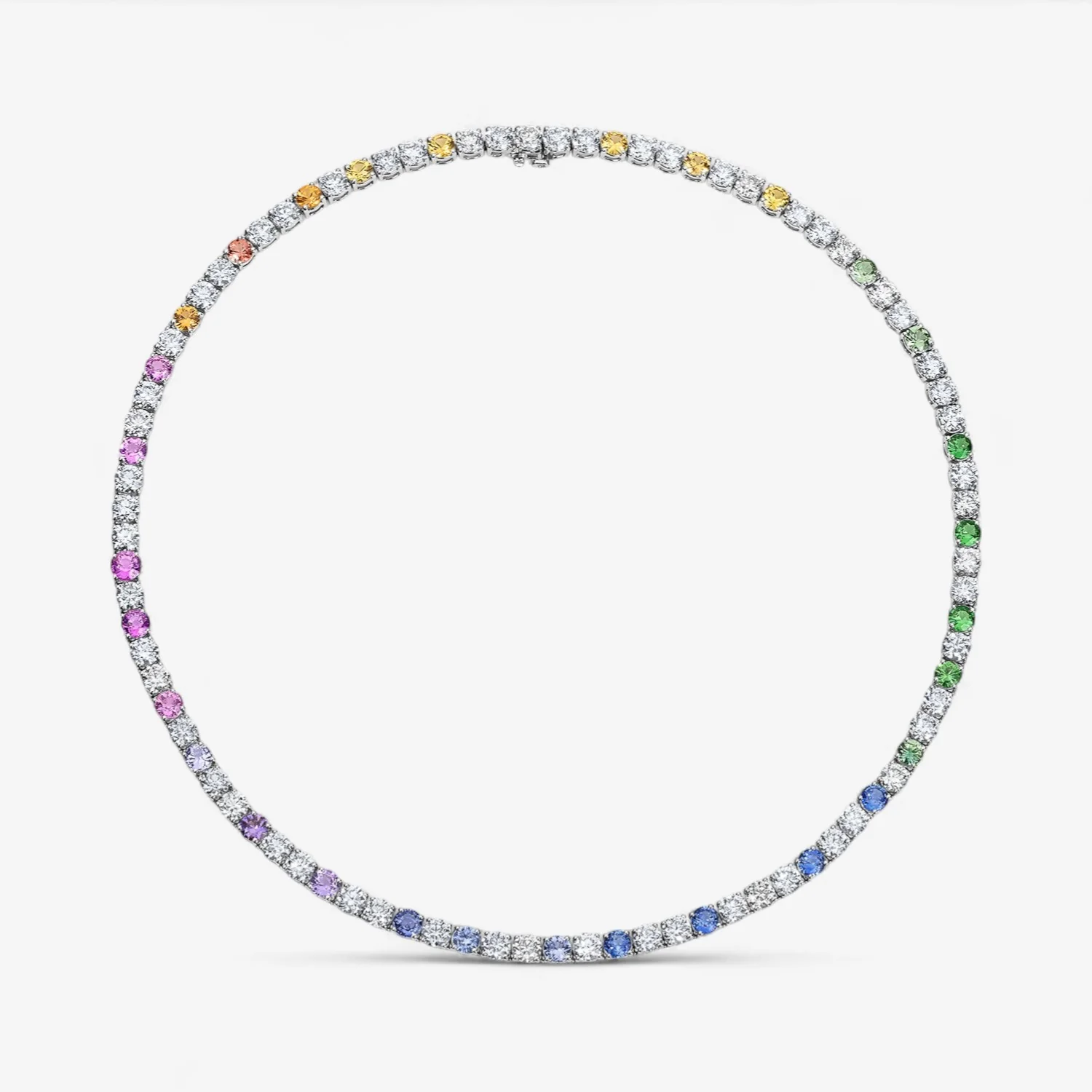 Signature Rainbow Sapphire and Diamond Tennis Necklace - Image 2